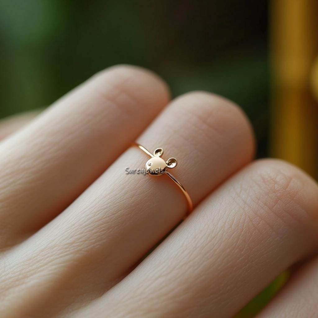 Solid 14k Gold Mouse Ring: Animal Jewelry - View 2 - Suren Jewels | SKU: SJR3371-SLNSBKCZ-US-5 Solid 14k Gold Mouse Ring: Animal Jewelry - View 2 - Suren Jewels | SKU: SJR3371-SLNSBKCZ-US-5