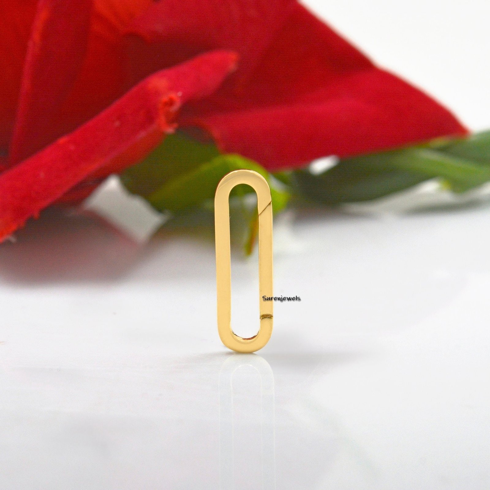 Solid 14K Gold Oval Charm Enhancer - Thick Link Lock - View 2 - Suren Jewels | SKU: SJP680-9KYG-22M Solid 14K Gold Oval Charm Enhancer - Thick Link Lock - View 2 - Suren Jewels | SKU: SJP680-9KYG-22M