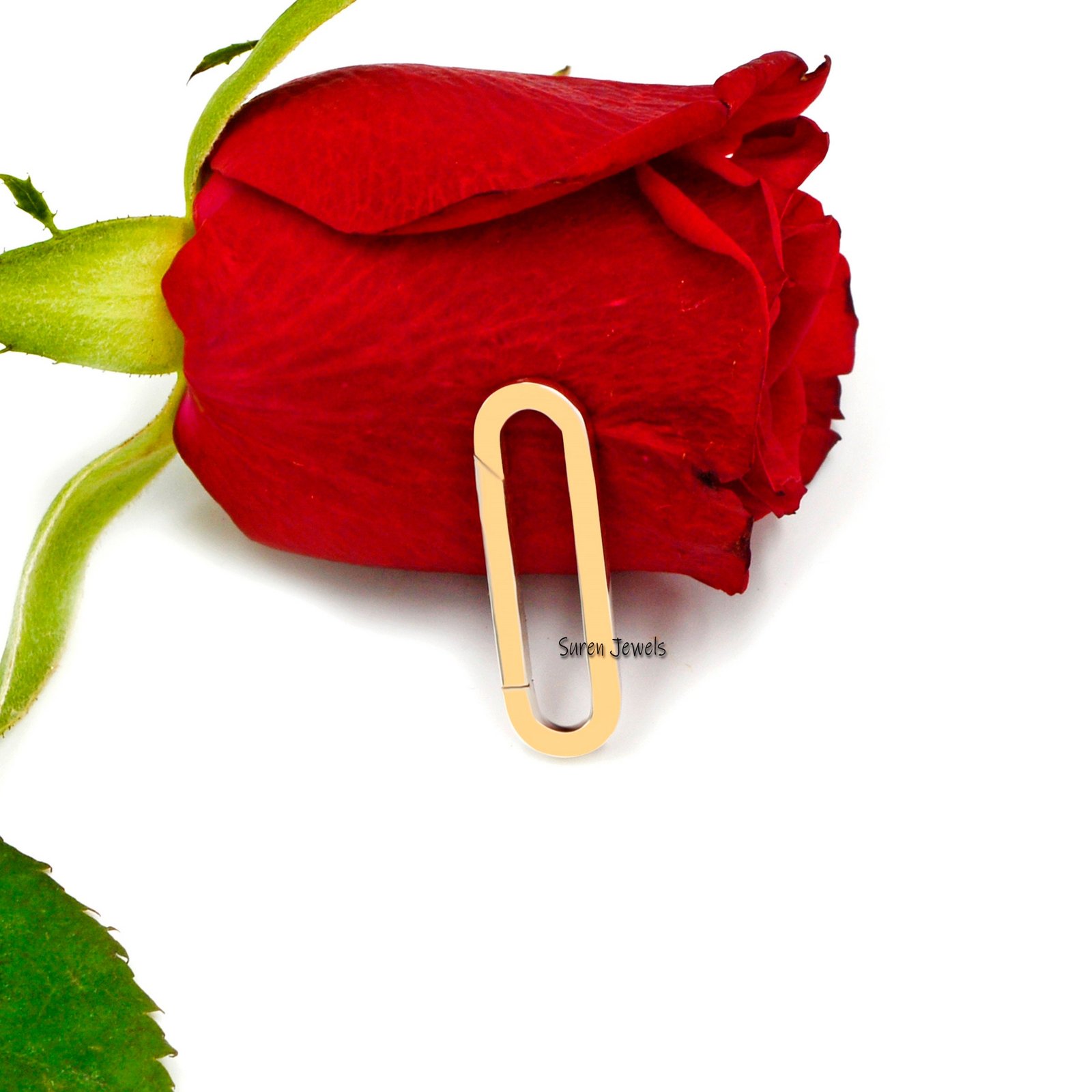 Solid 14K Gold Oval Charm Enhancer - Thick Link Lock - View 4 - Suren Jewels | SKU: SJP680-9KYG-22M Solid 14K Gold Oval Charm Enhancer - Thick Link Lock - View 4 - Suren Jewels | SKU: SJP680-9KYG-22M