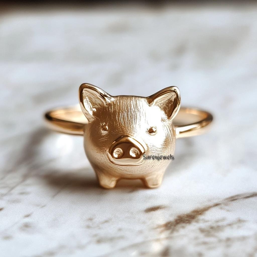 Solid 14k Gold Pig Face Ring - Handmade Animal Jewelry - View 2 - Suren Jewels | SKU: SJR2896-SLWG-US-7,SJR2924-SLNS-US-6 Solid 14k Gold Pig Face Ring - Handmade Animal Jewelry - View 2 - Suren Jewels | SKU: SJR2896-SLWG-US-7,SJR2924-SLNS-US-6