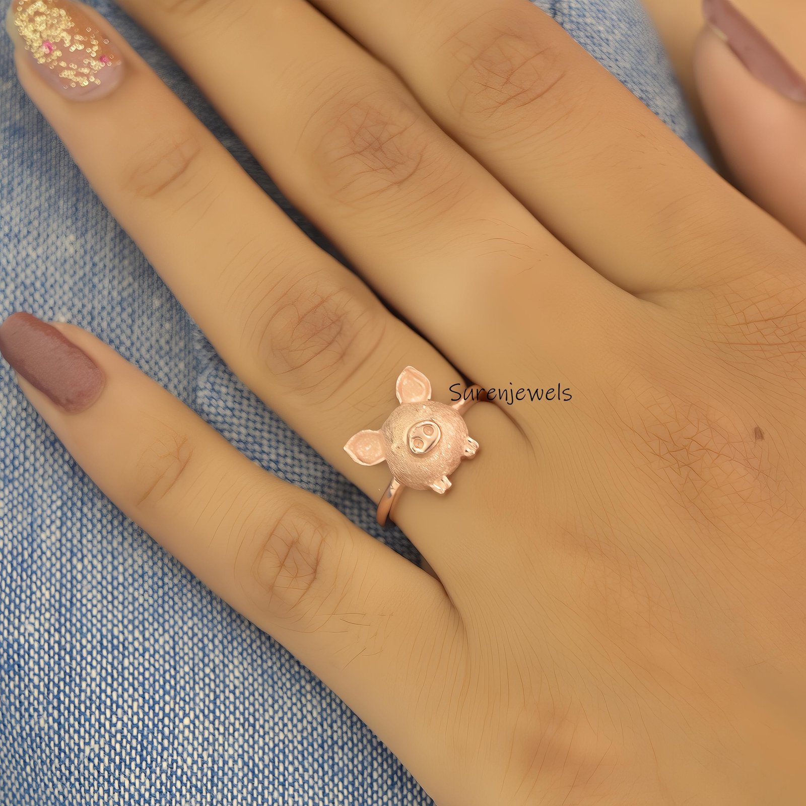 Solid 14k Gold Pig Face Ring - Handmade Animal Jewelry - View 4 - Suren Jewels | SKU: SJR2896-SLWG-US-7,SJR2924-SLNS-US-6 Solid 14k Gold Pig Face Ring - Handmade Animal Jewelry - View 4 - Suren Jewels | SKU: SJR2896-SLWG-US-7,SJR2924-SLNS-US-6