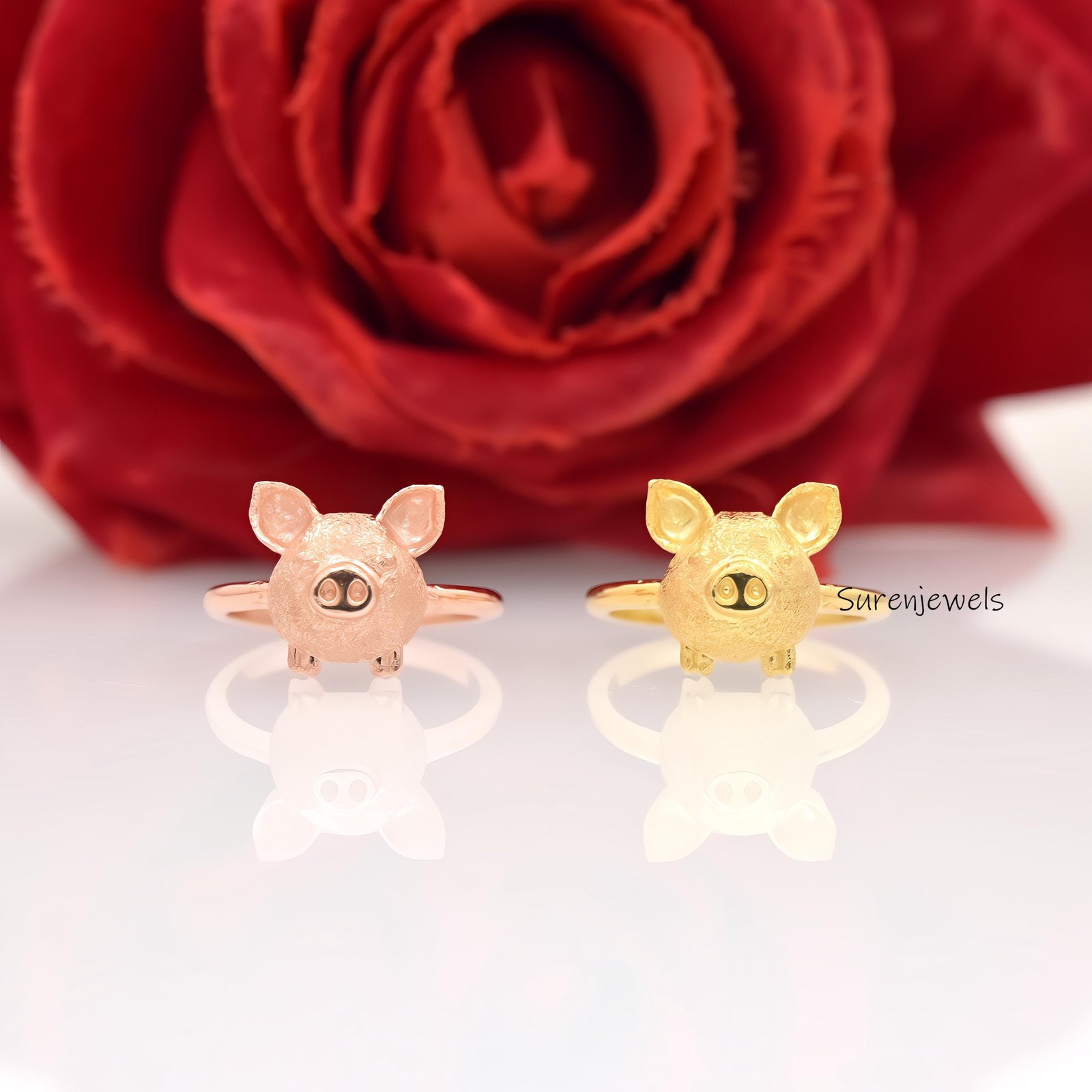 Solid 14k Gold Pig Face Ring - Handmade Animal Jewelry - View 5 - Suren Jewels | SKU: SJR2896-SLWG-US-7,SJR2924-SLNS-US-6 Solid 14k Gold Pig Face Ring - Handmade Animal Jewelry - View 5 - Suren Jewels | SKU: SJR2896-SLWG-US-7,SJR2924-SLNS-US-6