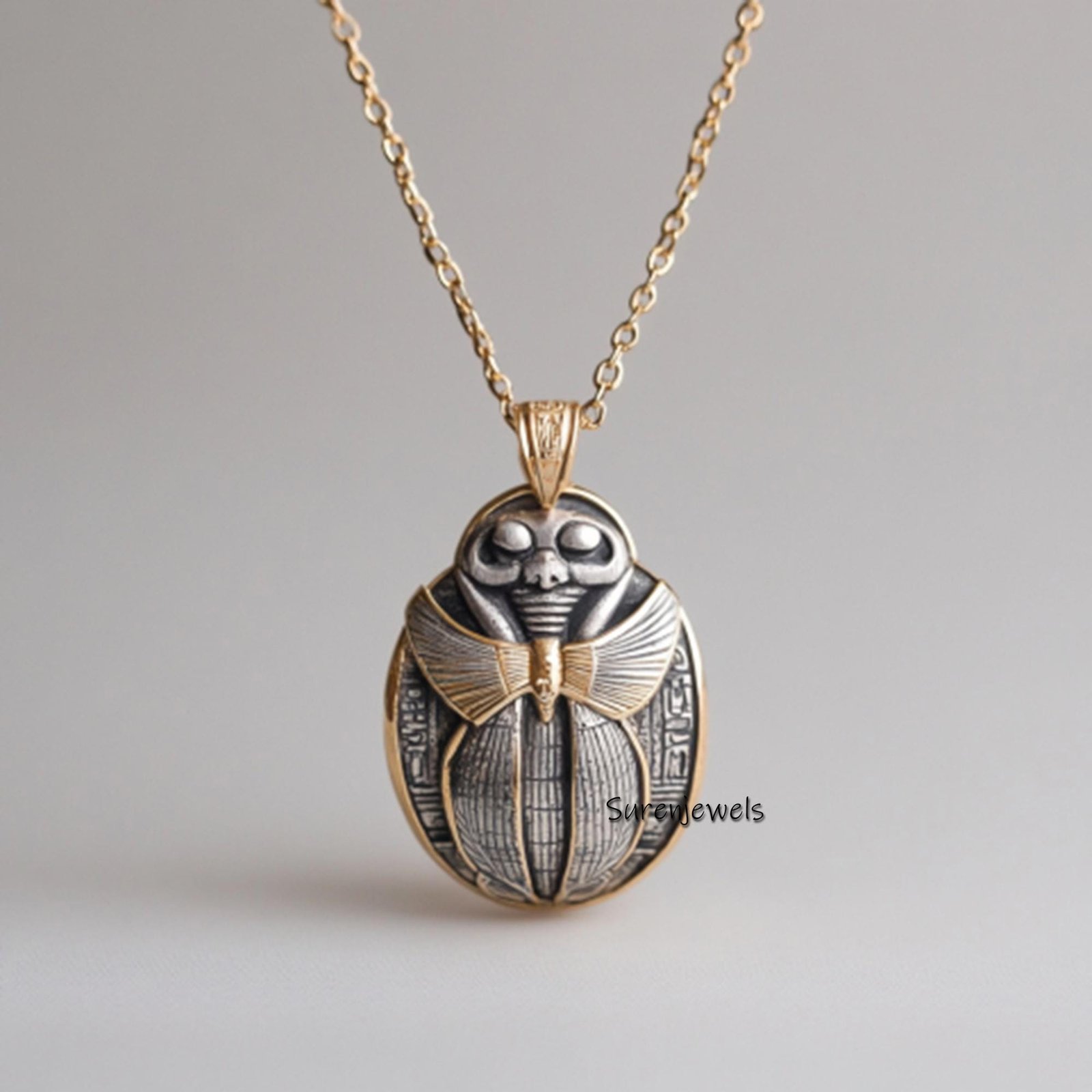Solid 14K Gold Scarab Beetle Pendant: Spiritual Lucky Charm - Suren Jewels | SKU: SJP3256- Solid 14K Gold Scarab Beetle Pendant: Spiritual Lucky Charm - Suren Jewels | SKU: SJP3256-