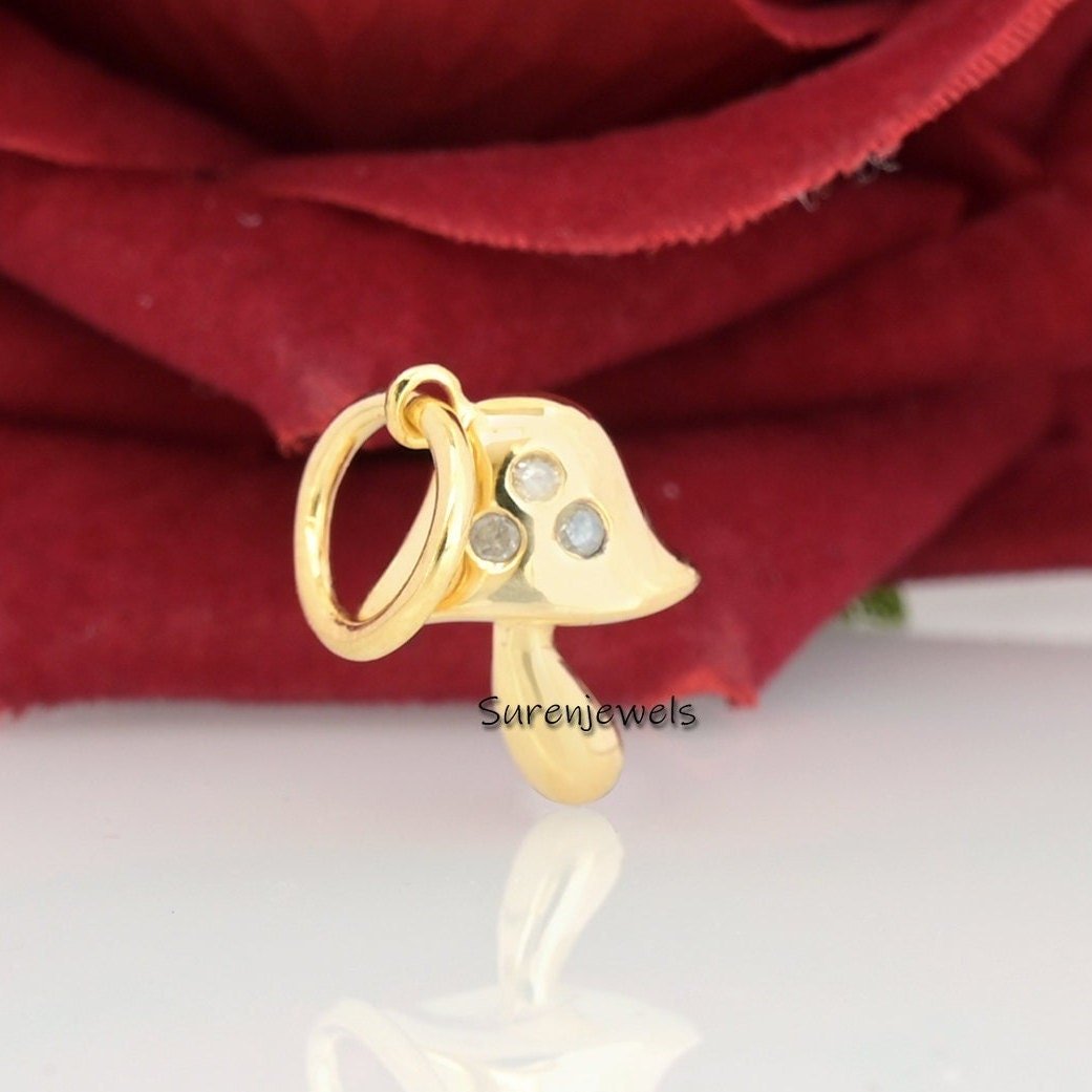 Solid Gold Gemstone Mushroom Pendant: Designer Charm - View 2 - Suren Jewels | SKU: MJM66 Solid Gold Gemstone Mushroom Pendant: Designer Charm - View 2 - Suren Jewels | SKU: MJM66
