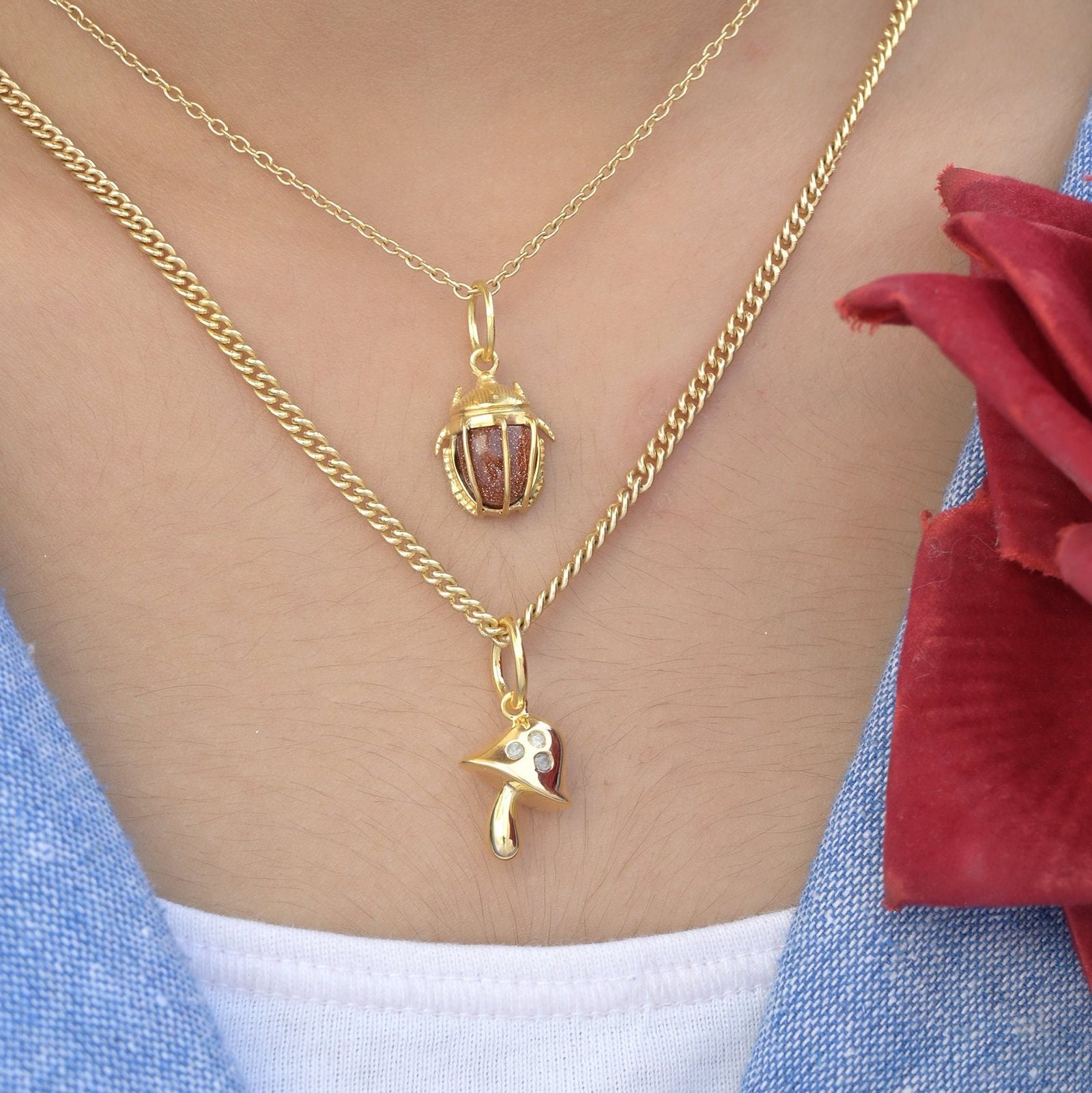 Solid Gold Gemstone Mushroom Pendant: Designer Charm - View 4 - Suren Jewels | SKU: MJM66 Solid Gold Gemstone Mushroom Pendant: Designer Charm - View 4 - Suren Jewels | SKU: MJM66