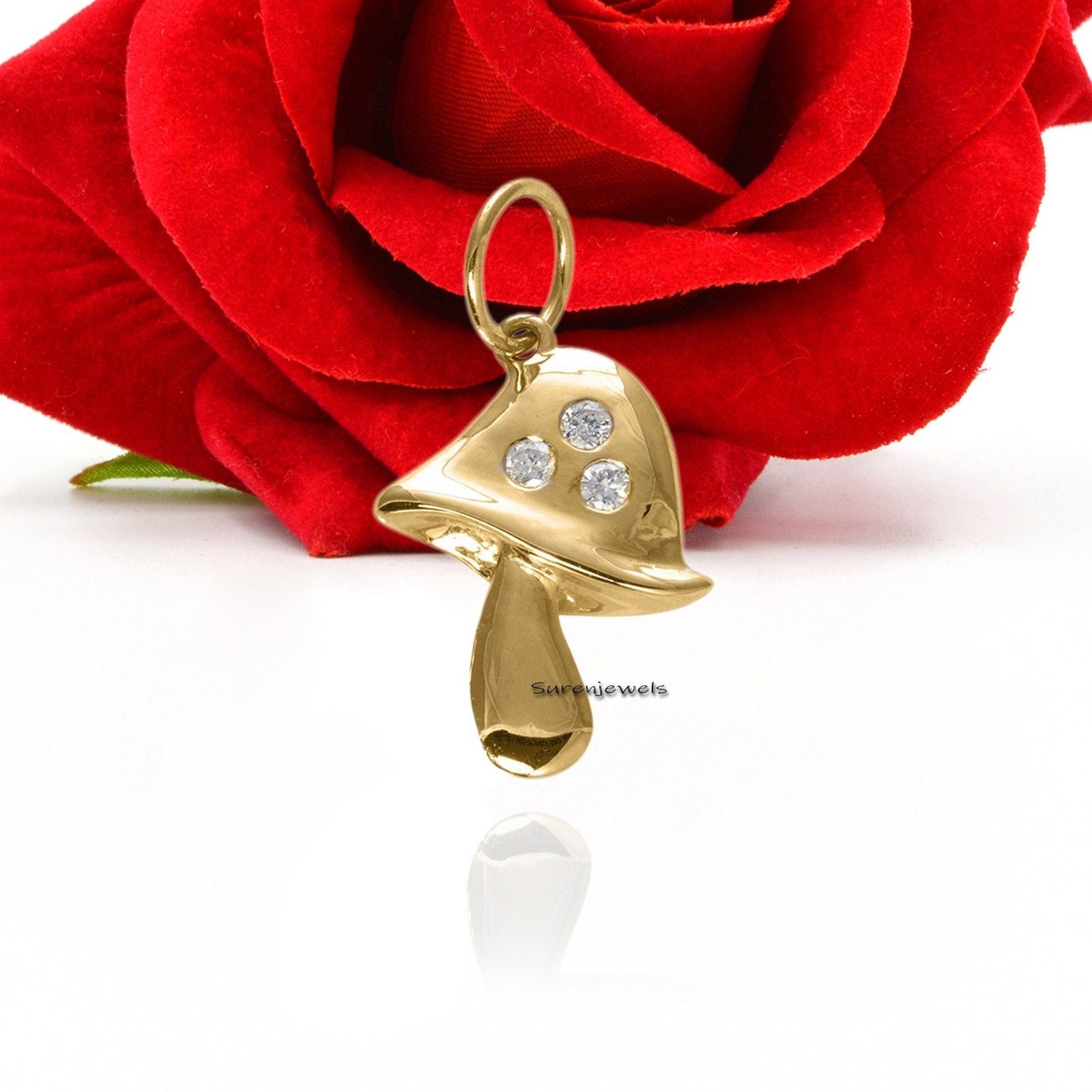 Solid Gold Gemstone Mushroom Pendant: Designer Charm - View 5 - Suren Jewels | SKU: MJM66 Solid Gold Gemstone Mushroom Pendant: Designer Charm - View 5 - Suren Jewels | SKU: MJM66