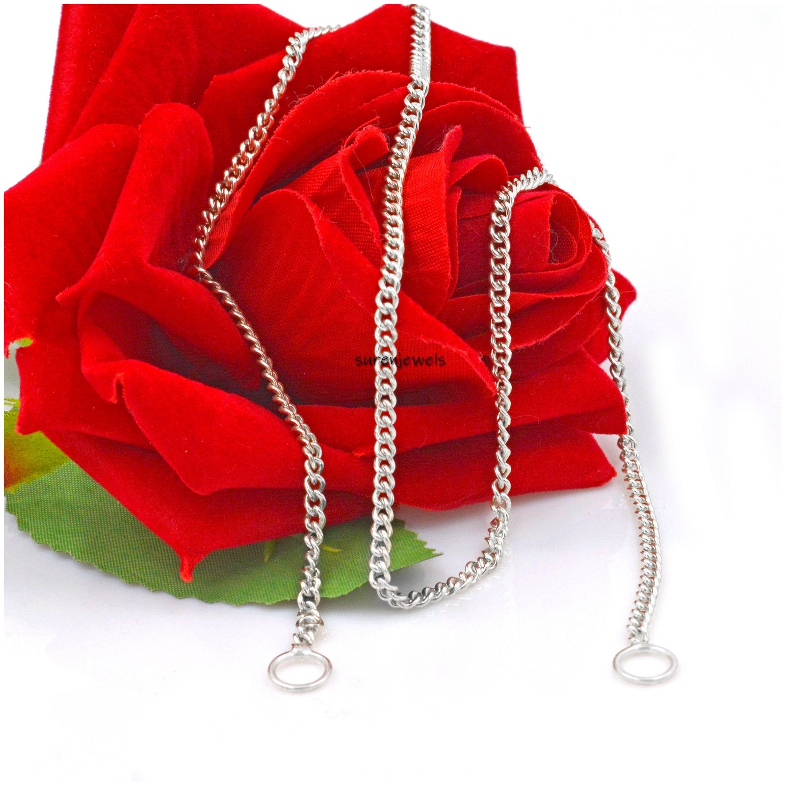 Sterling Silver 3mm Curb Chain Necklace: Carabiner Lock Jewelry - View 2 - Suren Jewels | SKU: SJN234/G17-SLOX Sterling Silver 3mm Curb Chain Necklace: Carabiner Lock Jewelry - View 2 - Suren Jewels | SKU: SJN234/G17-SLOX