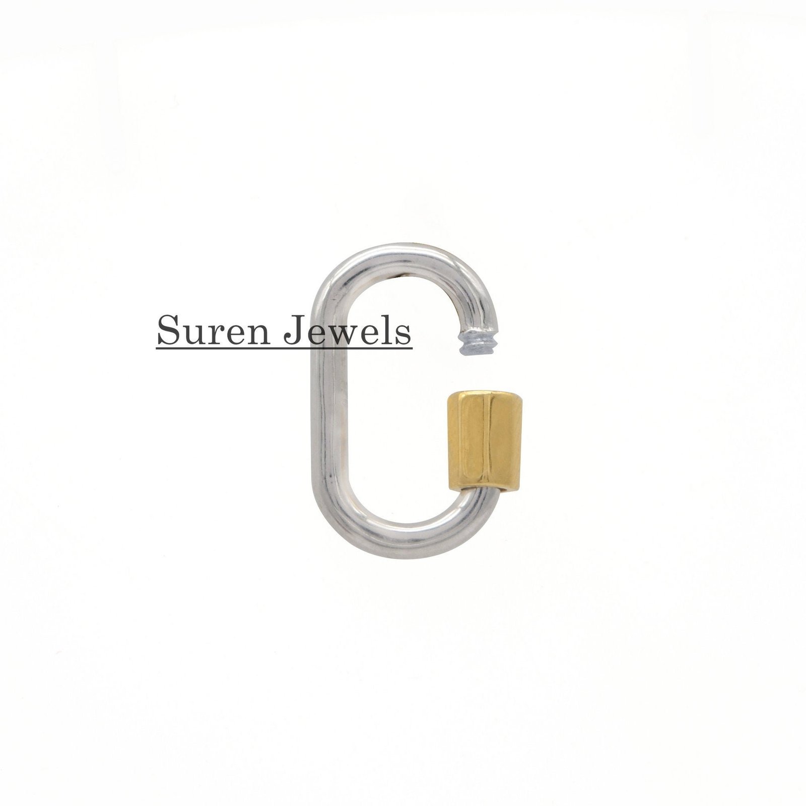 Sterling Silver Carabiner Lock: Yellow Gold Plated Screw, Jewelry Connector - View 2 - Suren Jewels | SKU: SJC130-SLRGRH-925- Sterling Silver Carabiner Lock: Yellow Gold Plated Screw, Jewelry Connector - View 2 - Suren Jewels | SKU: SJC130-SLRGRH-925-