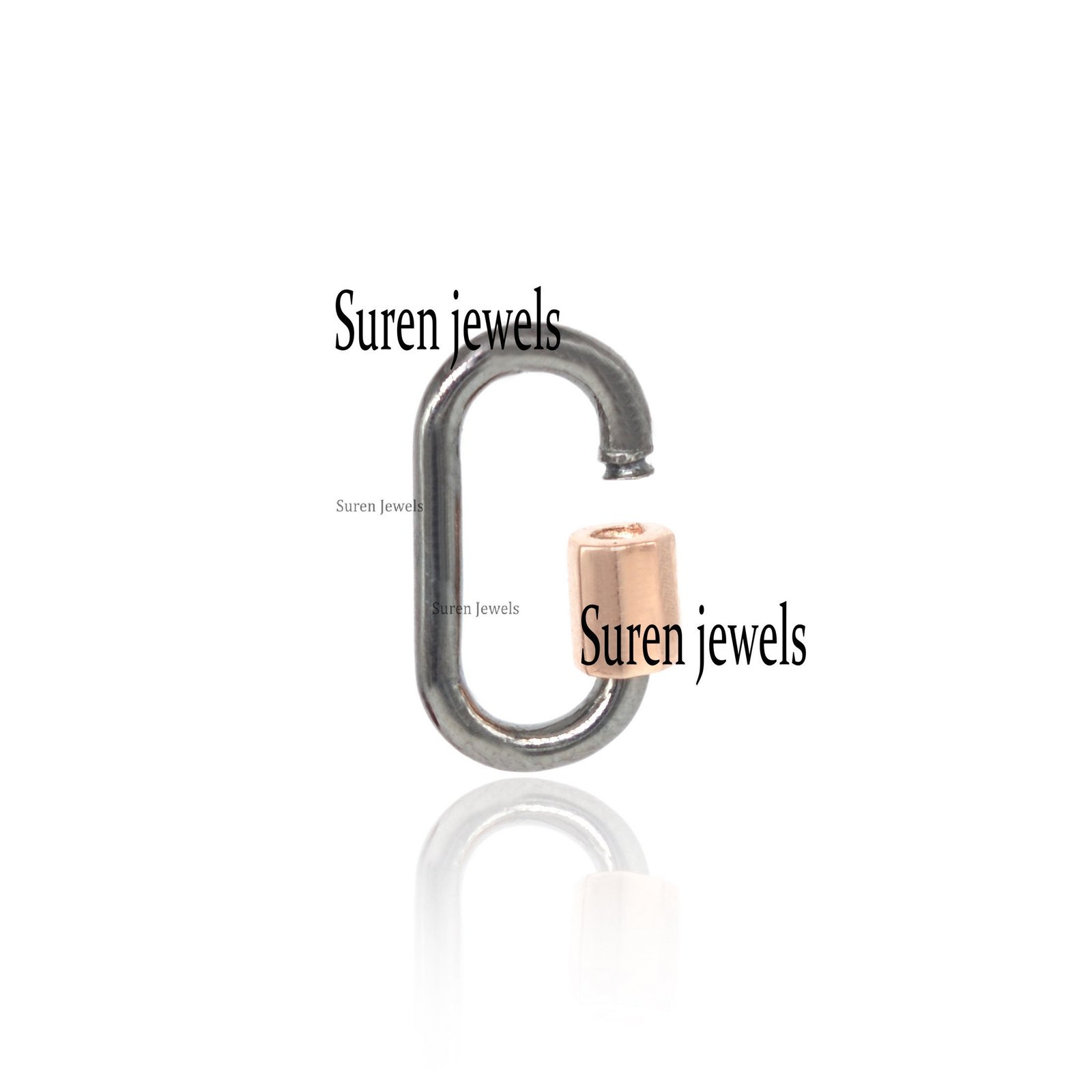 Sterling Silver Carabiner Lock: Yellow Gold Plated Screw, Jewelry Connector - View 3 - Suren Jewels | SKU: SJC130-SLRGRH-925- Sterling Silver Carabiner Lock: Yellow Gold Plated Screw, Jewelry Connector - View 3 - Suren Jewels | SKU: SJC130-SLRGRH-925-