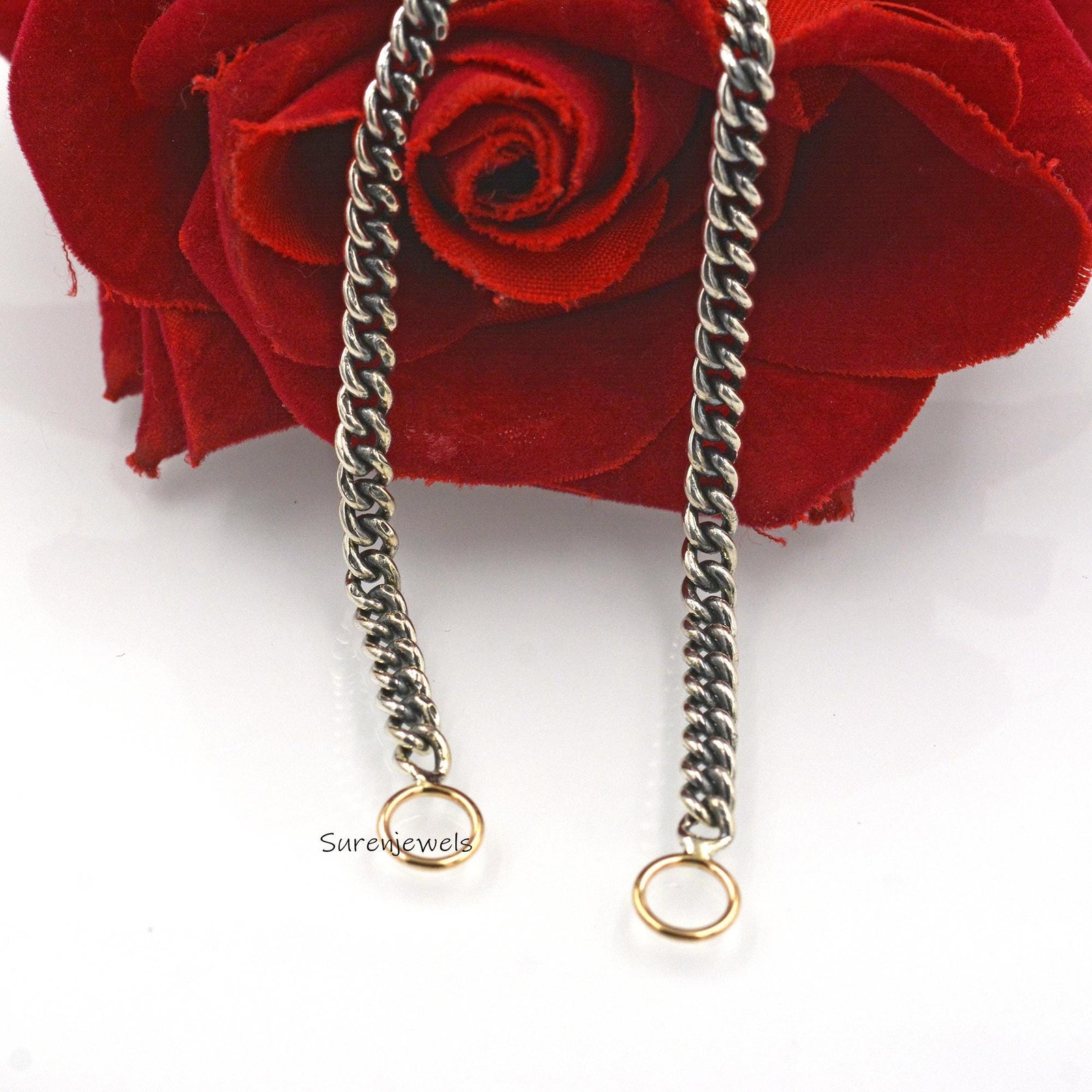 Sterling Silver Curb Chain Necklace: Two-Tone Carabiner Clasp, 18 Inch - View 3 - Suren Jewels | SKU: SJC130/G17 Sterling Silver Curb Chain Necklace: Two-Tone Carabiner Clasp, 18 Inch - View 3 - Suren Jewels | SKU: SJC130/G17