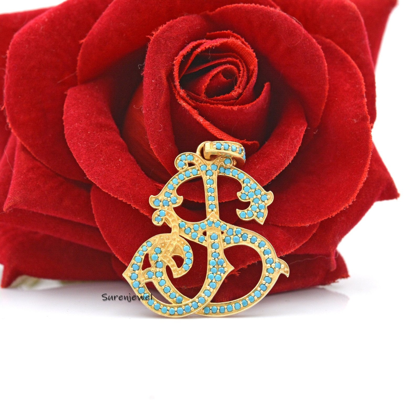 Sterling Silver Custom Monogram Pendant: CZ Initial Charm - Suren Jewels | SKU: SJP540-SLYGDI-SJ Sterling Silver Custom Monogram Pendant: CZ Initial Charm - Suren Jewels | SKU: SJP540-SLYGDI-SJ