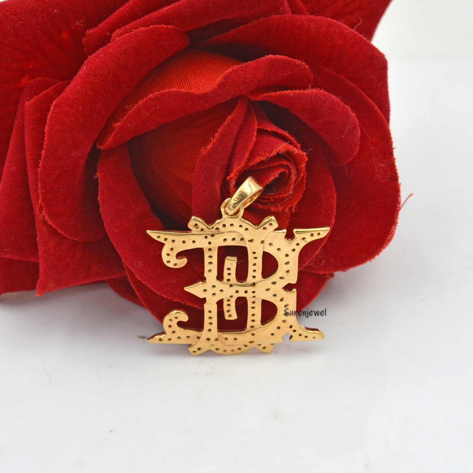 Sterling Silver Diamond Monogram Pendant: Custom Alphabet Jewelry - View 3 - Suren Jewels | SKU: SJP424-SLOXDI-AS Sterling Silver Diamond Monogram Pendant: Custom Alphabet Jewelry - View 3 - Suren Jewels | SKU: SJP424-SLOXDI-AS