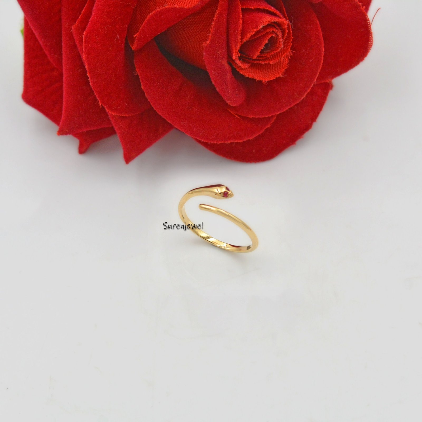 Sterling Silver Diamond Snake Ring - Adjustable Jewelry - View 2 - Suren Jewels | SKU: SJR03-SLYGDI Sterling Silver Diamond Snake Ring - Adjustable Jewelry - View 2 - Suren Jewels | SKU: SJR03-SLYGDI