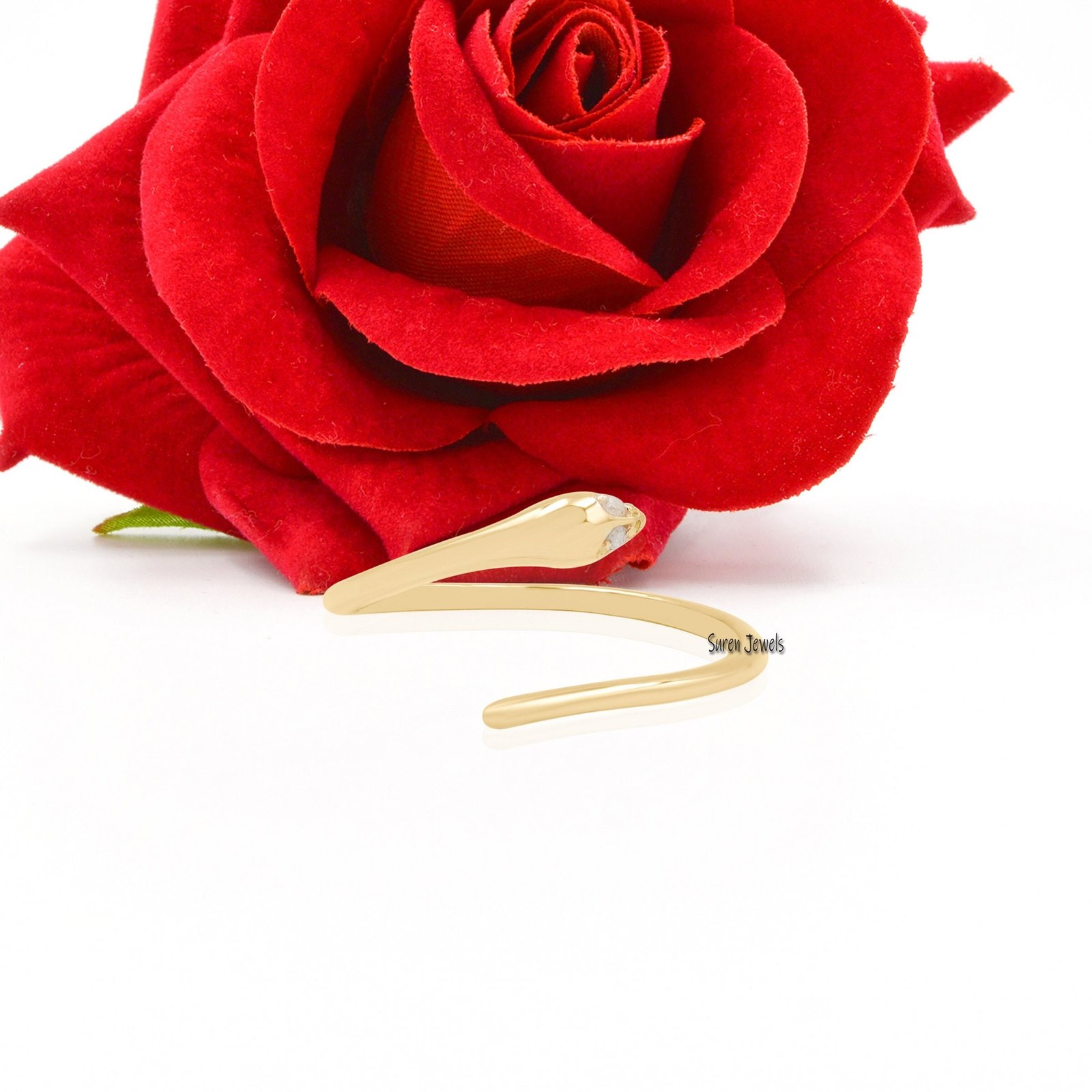 Sterling Silver Diamond Snake Ring - Adjustable Jewelry - View 5 - Suren Jewels | SKU: SJR03-SLYGDI Sterling Silver Diamond Snake Ring - Adjustable Jewelry - View 5 - Suren Jewels | SKU: SJR03-SLYGDI