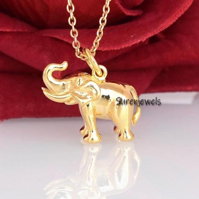 Sterling Silver Elephant Pendant: Handmade Animal Charm - Suren Jewels | SKU: SJP3102-SLYG-20M Sterling Silver Elephant Pendant: Handmade Animal Charm - Suren Jewels | SKU: SJP3102-SLYG-20M