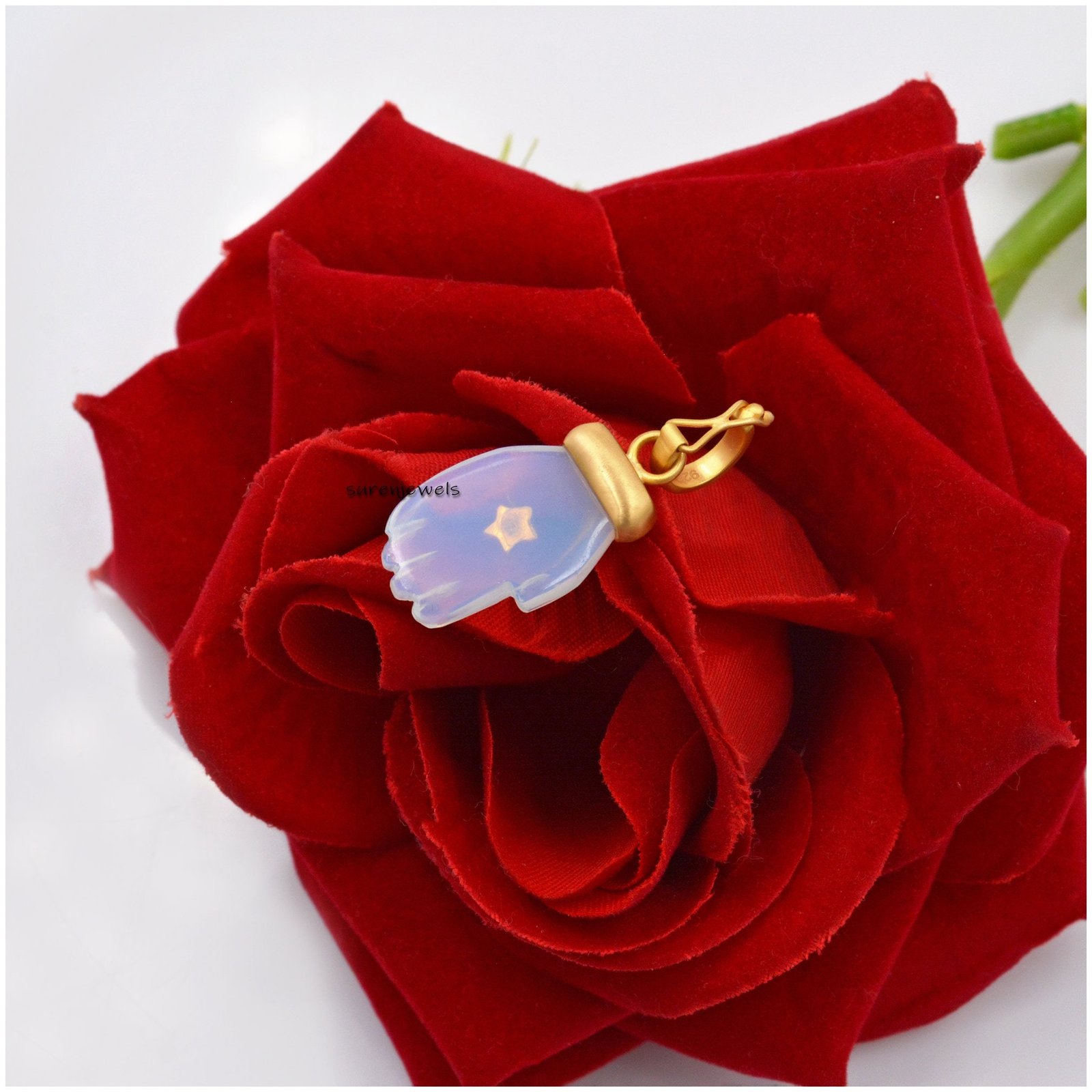 Sterling Silver Gemstone Figa Hand Charm: Carnelian, Turquoise, Crystal (25mm) - View 2 - Suren Jewels | SKU: SJP1059-SLYGMSA Sterling Silver Gemstone Figa Hand Charm: Carnelian, Turquoise, Crystal (25mm) - View 2 - Suren Jewels | SKU: SJP1059-SLYGMSA