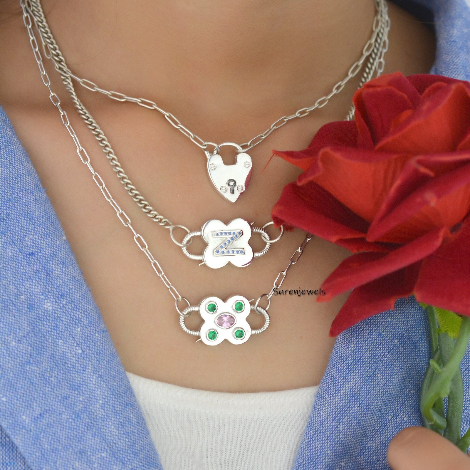 Sterling Silver Heart Padlock Pendant: Vintage Dainty Jewelry - Suren Jewels | SKU: SJP48-SLNS-N47-18I Sterling Silver Heart Padlock Pendant: Vintage Dainty Jewelry - Suren Jewels | SKU: SJP48-SLNS-N47-18I