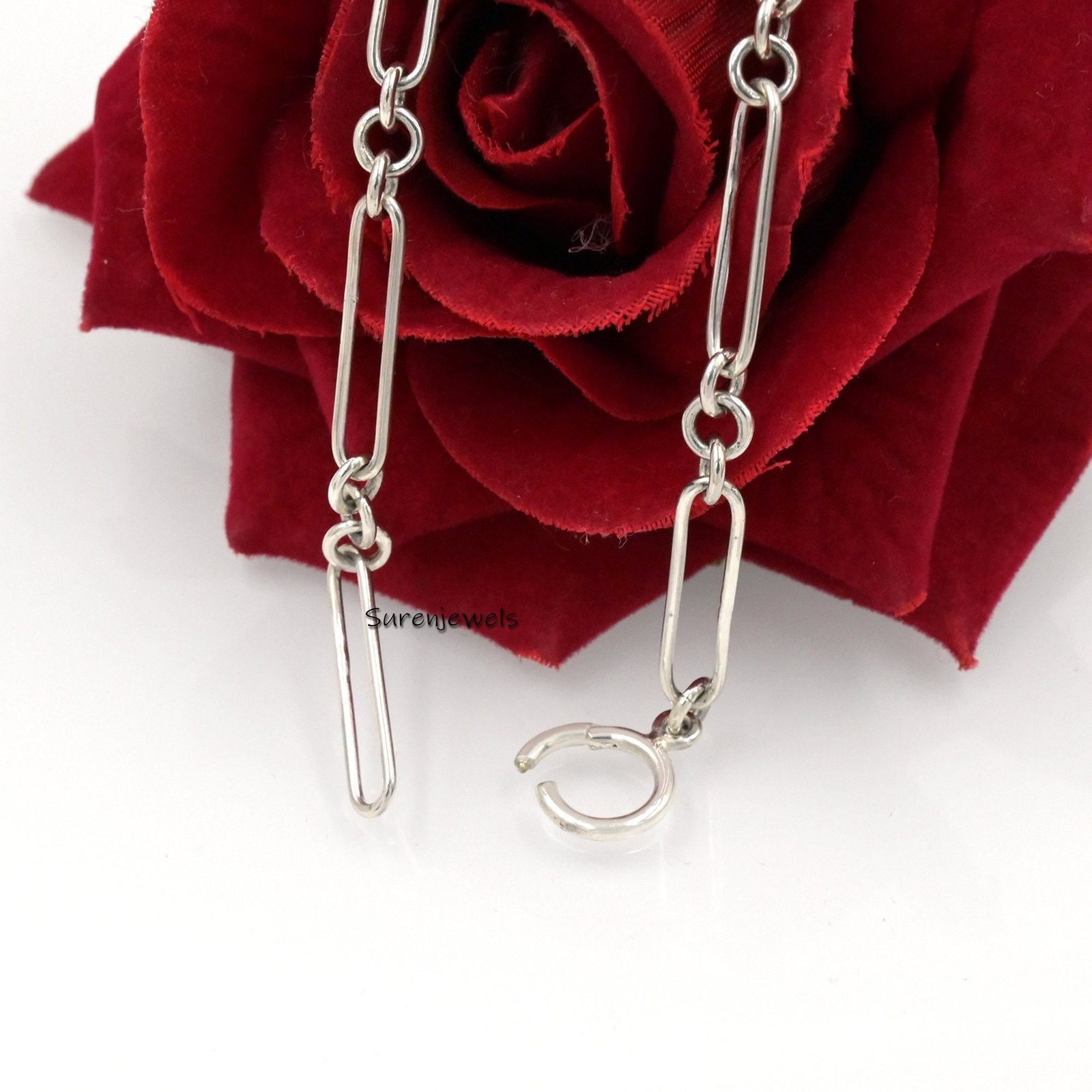 Sterling Silver Mixed Link Chain Enhancer Necklace - Charm Holder Lock - Suren Jewels | SKU: MJN896-SLNS-18I-10M Sterling Silver Mixed Link Chain Enhancer Necklace - Charm Holder Lock - Suren Jewels | SKU: MJN896-SLNS-18I-10M
