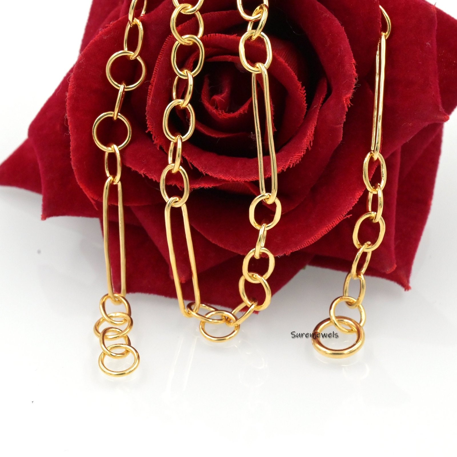 Sterling Silver Mixed Link Chain Enhancer Necklace: Handmade Charm Holder - Suren Jewels | SKU: g38 Sterling Silver Mixed Link Chain Enhancer Necklace: Handmade Charm Holder - Suren Jewels | SKU: g38