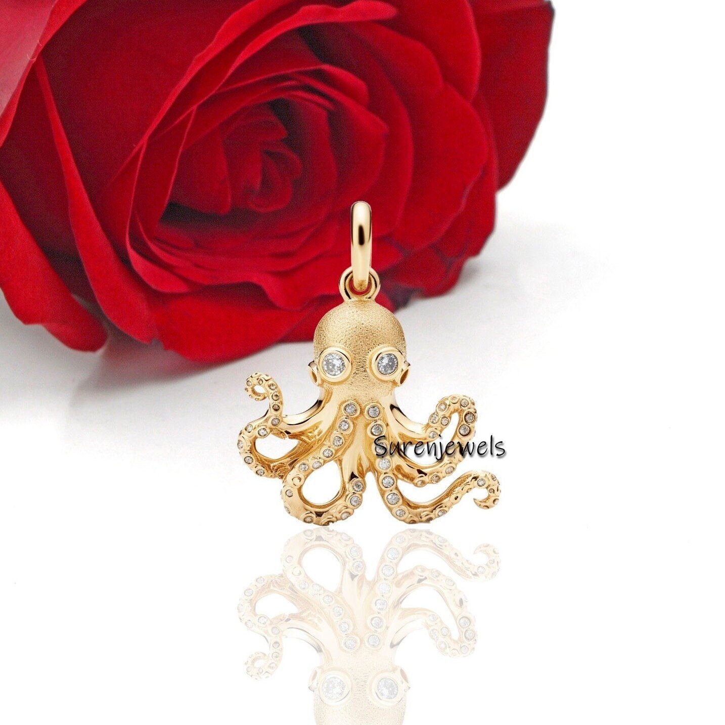 Sterling Silver Octopus Pendant | Nautical Ocean Jewelry - Suren Jewels | SKU: SJP2685-SLYG Sterling Silver Octopus Pendant | Nautical Ocean Jewelry - Suren Jewels | SKU: SJP2685-SLYG