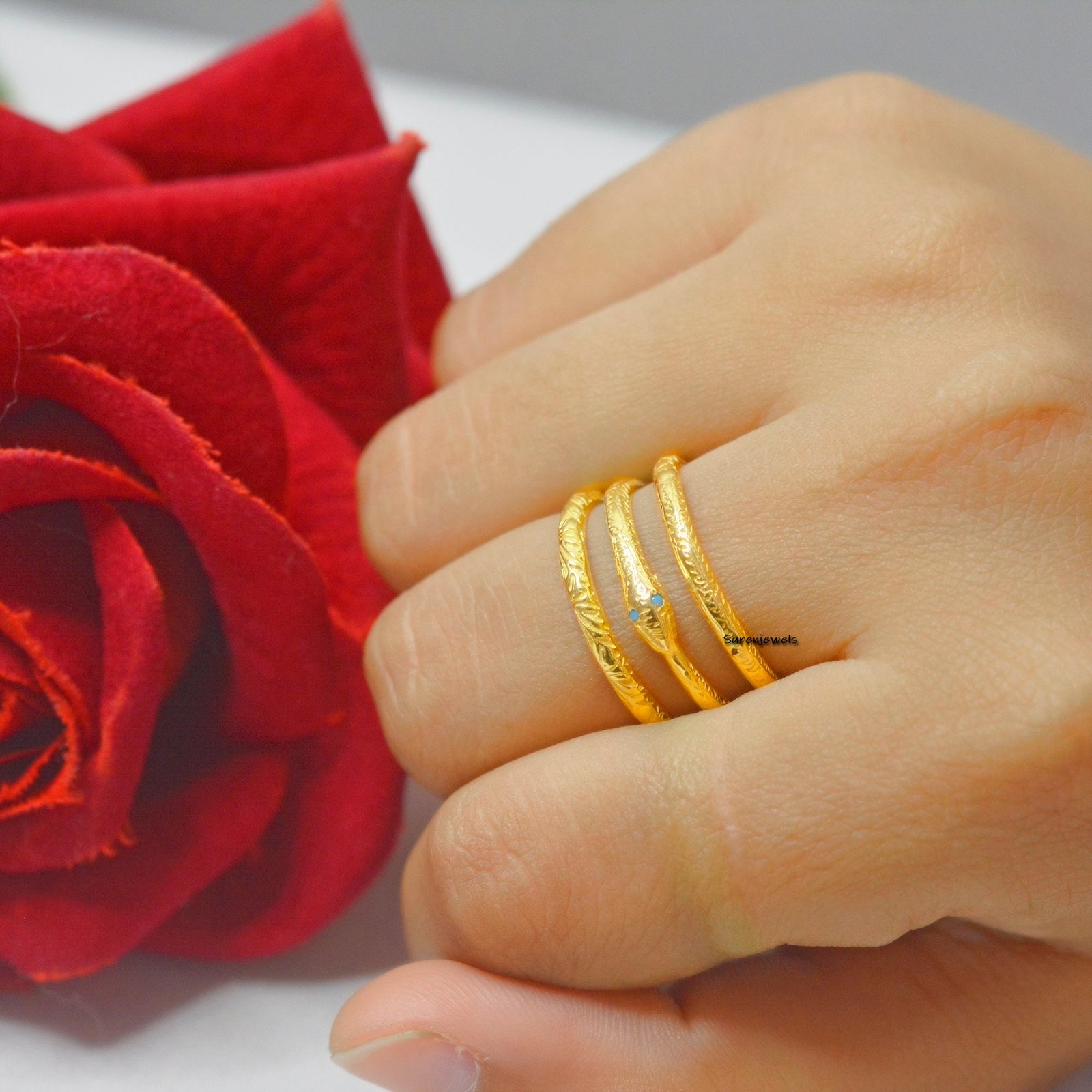 Sterling Silver Ouroboros Snake Ring: Infinity Talisman - View 2 - Suren Jewels | SKU: SJR915-SLYGTQ-US-7 Sterling Silver Ouroboros Snake Ring: Infinity Talisman - View 2 - Suren Jewels | SKU: SJR915-SLYGTQ-US-7