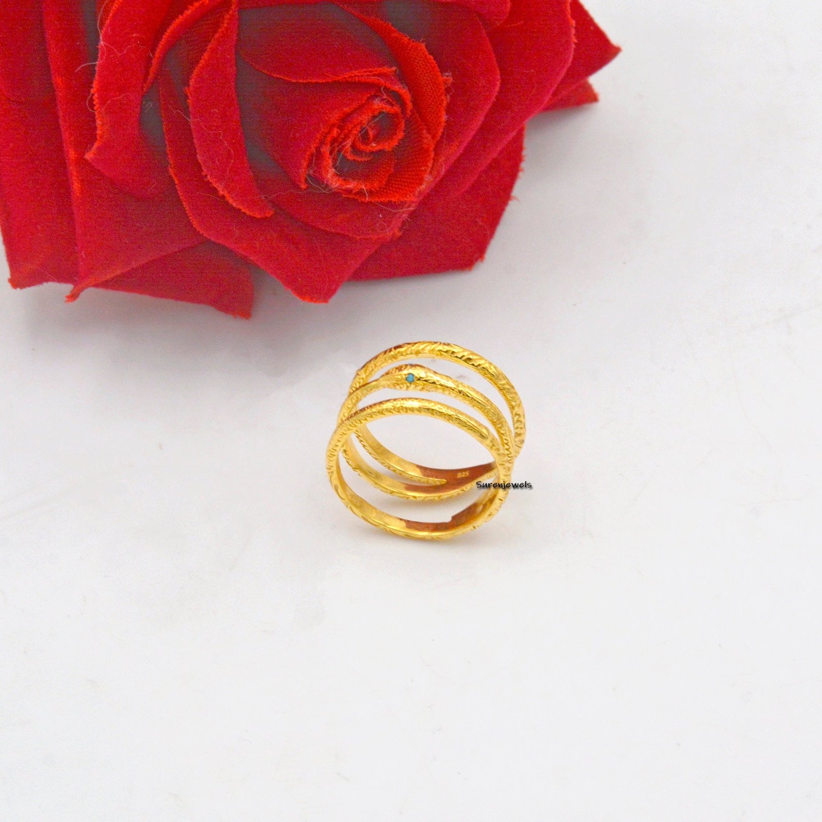 Sterling Silver Ouroboros Snake Ring: Infinity Talisman - View 3 - Suren Jewels | SKU: SJR915-SLYGTQ-US-7 Sterling Silver Ouroboros Snake Ring: Infinity Talisman - View 3 - Suren Jewels | SKU: SJR915-SLYGTQ-US-7