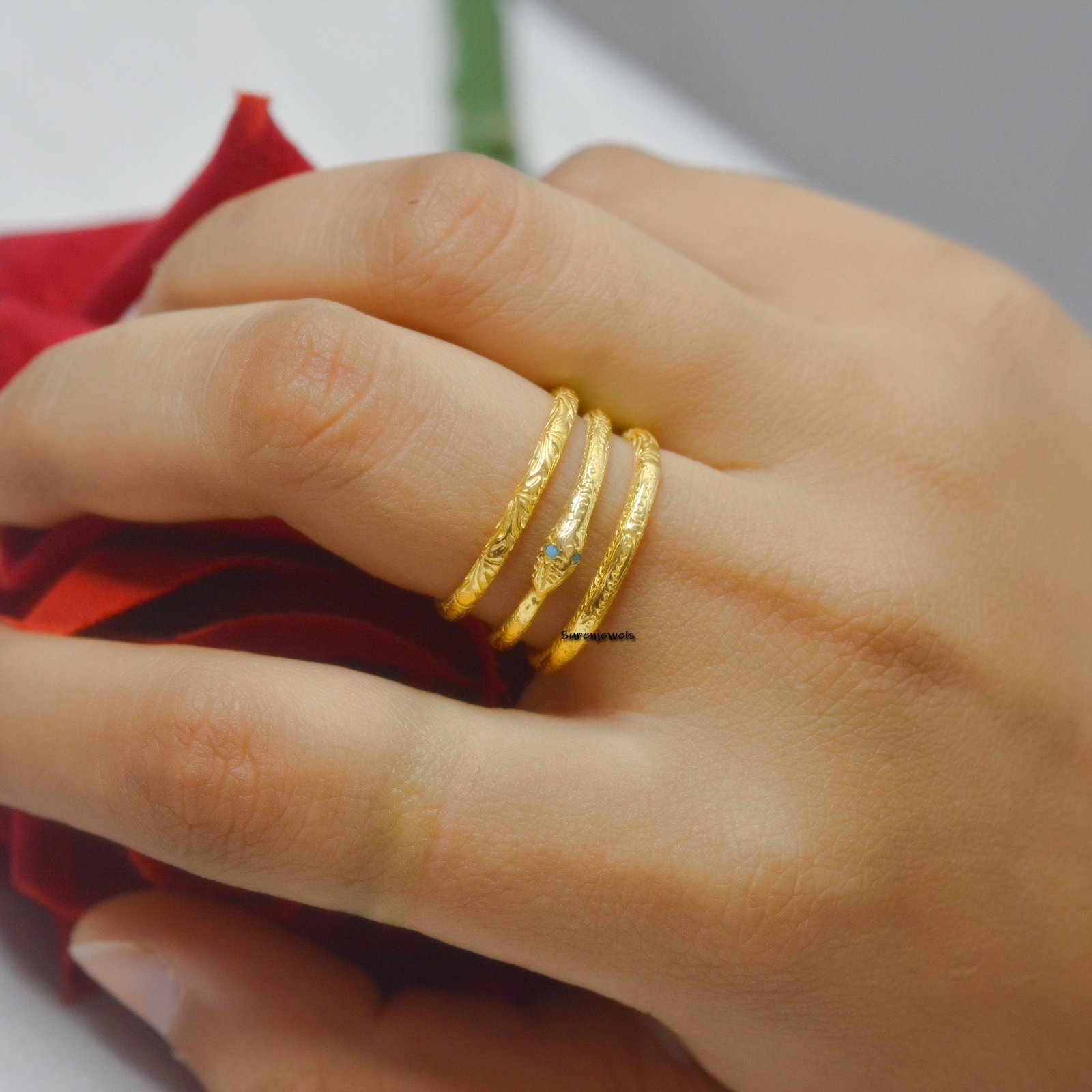 Sterling Silver Ouroboros Snake Ring: Infinity Talisman - View 5 - Suren Jewels | SKU: SJR915-SLYGTQ-US-7 Sterling Silver Ouroboros Snake Ring: Infinity Talisman - View 5 - Suren Jewels | SKU: SJR915-SLYGTQ-US-7
