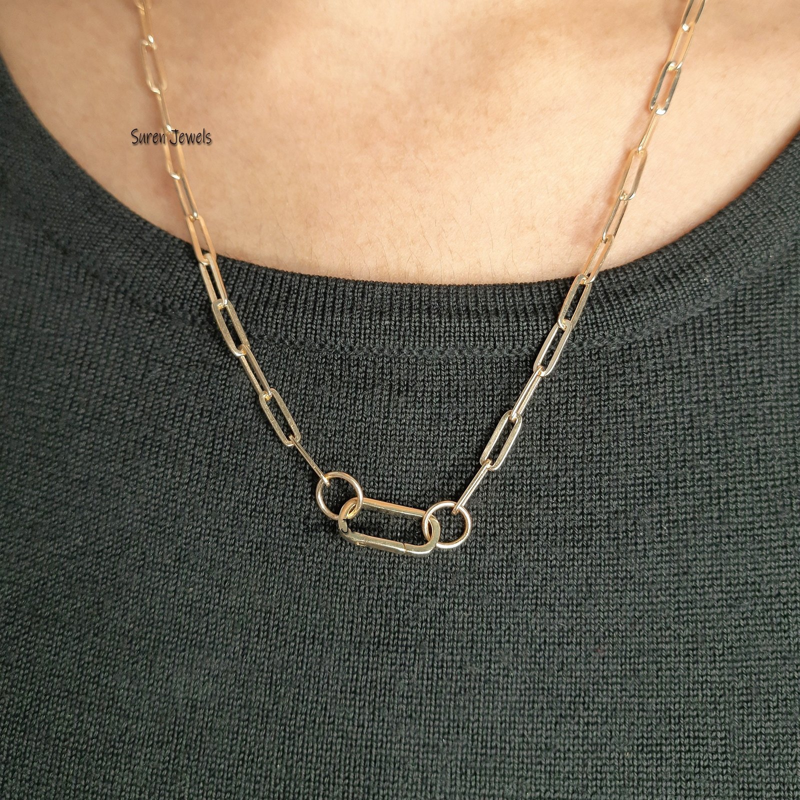 Sterling Silver Oval Charm Holder Clasp: Charm Enhancer Pendant - View 4 - Suren Jewels | SKU: SJP445-SLYG-N47-18I-925 Sterling Silver Oval Charm Holder Clasp: Charm Enhancer Pendant - View 4 - Suren Jewels | SKU: SJP445-SLYG-N47-18I-925