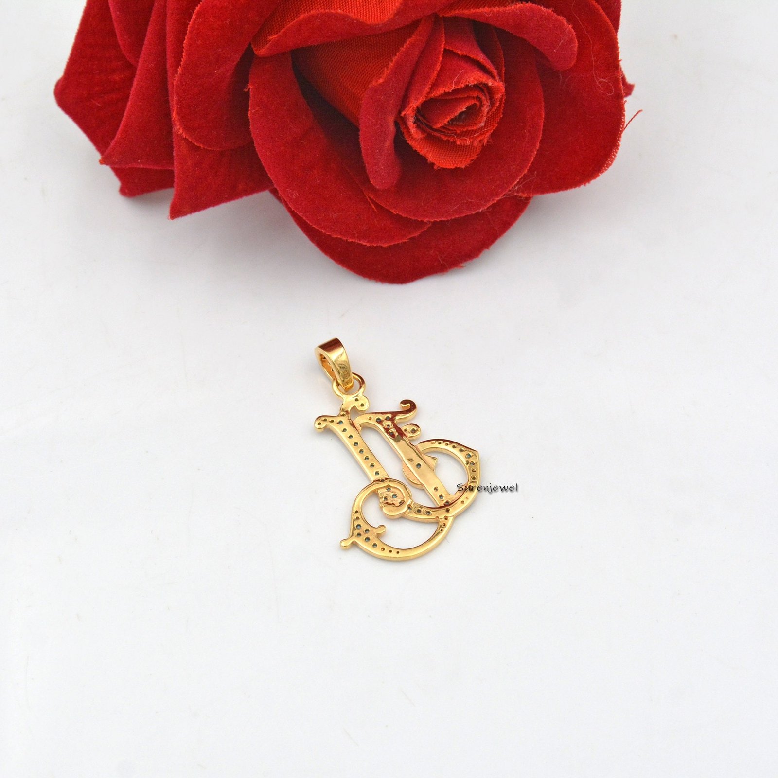 Sterling Silver Pave Diamond Monogram Pendant - Custom Alphabet Jewelry - View 3 - Suren Jewels | SKU: SJP540-SLYGDI-MO-N41-1 Sterling Silver Pave Diamond Monogram Pendant - Custom Alphabet Jewelry - View 3 - Suren Jewels | SKU: SJP540-SLYGDI-MO-N41-1