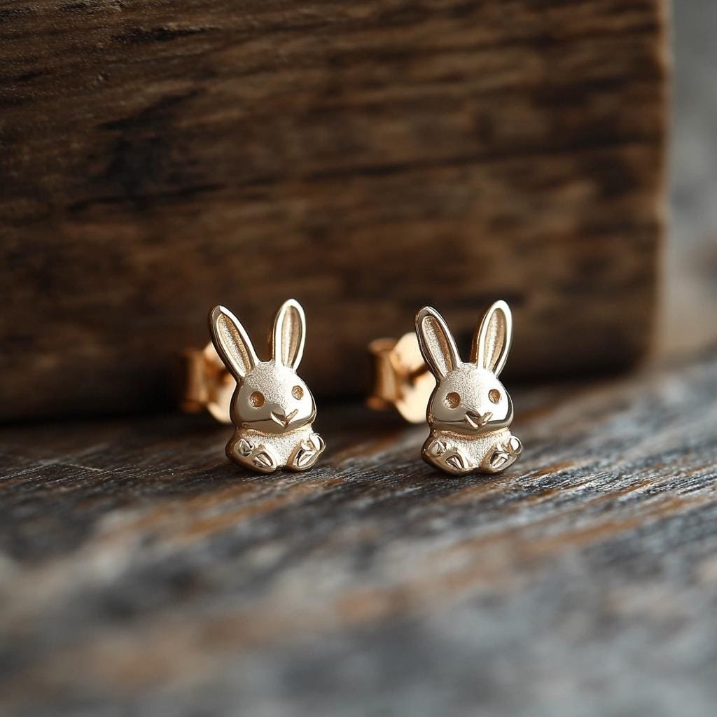Sterling Silver Rabbit Stud Earrings, Animal Jewelry Gift - View 2 - Suren Jewels | SKU: SJE Sterling Silver Rabbit Stud Earrings, Animal Jewelry Gift - View 2 - Suren Jewels | SKU: SJE