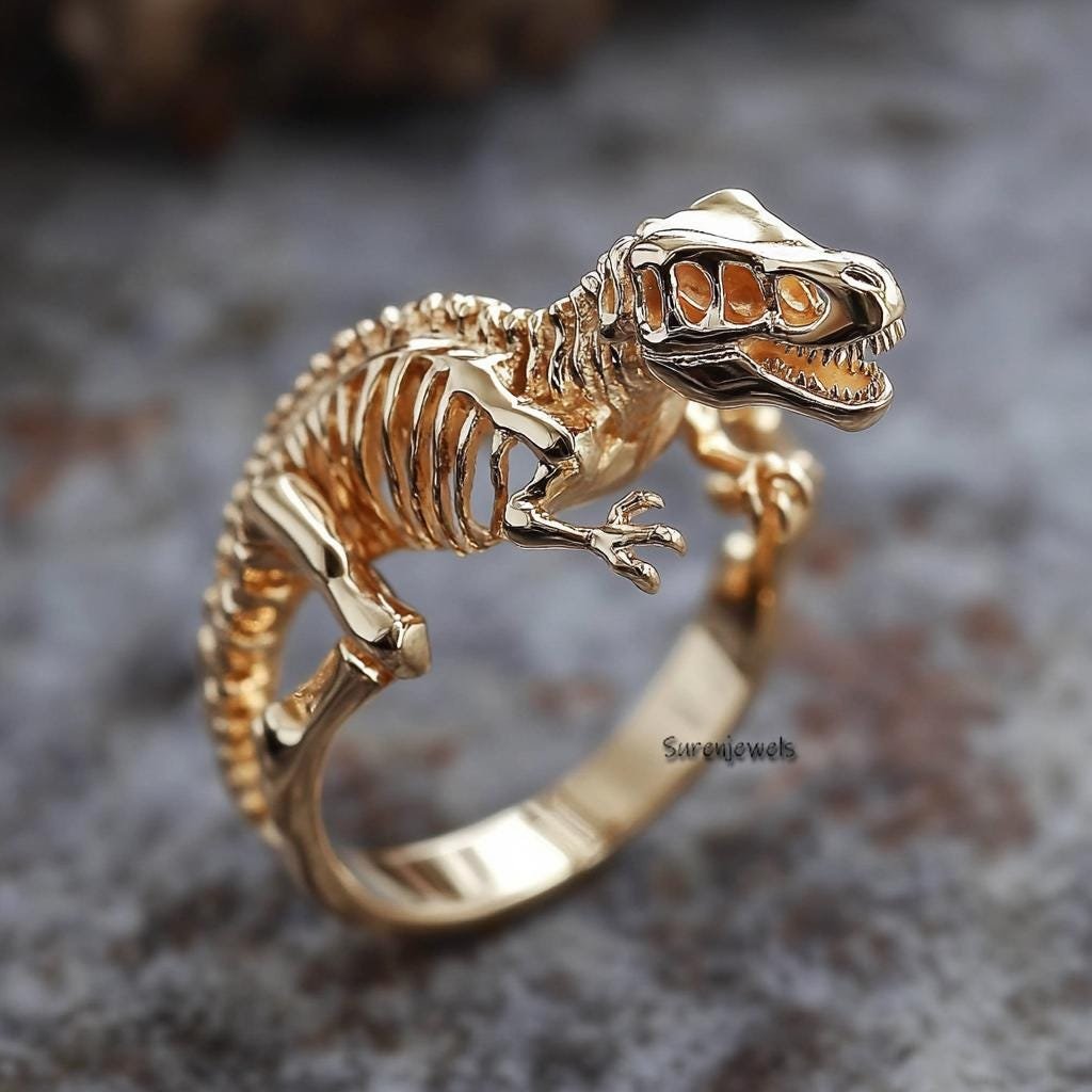 Sterling Silver T-Rex Ring, T Rex Ring Dinosaur Jewelry - Suren Jewels | SKU: SJR3419-SLYG-US-7,SJR3374-SLRH-US-8 Sterling Silver T-Rex Ring, T Rex Ring Dinosaur Jewelry - Suren Jewels | SKU: SJR3419-SLYG-US-7,SJR3374-SLRH-US-8