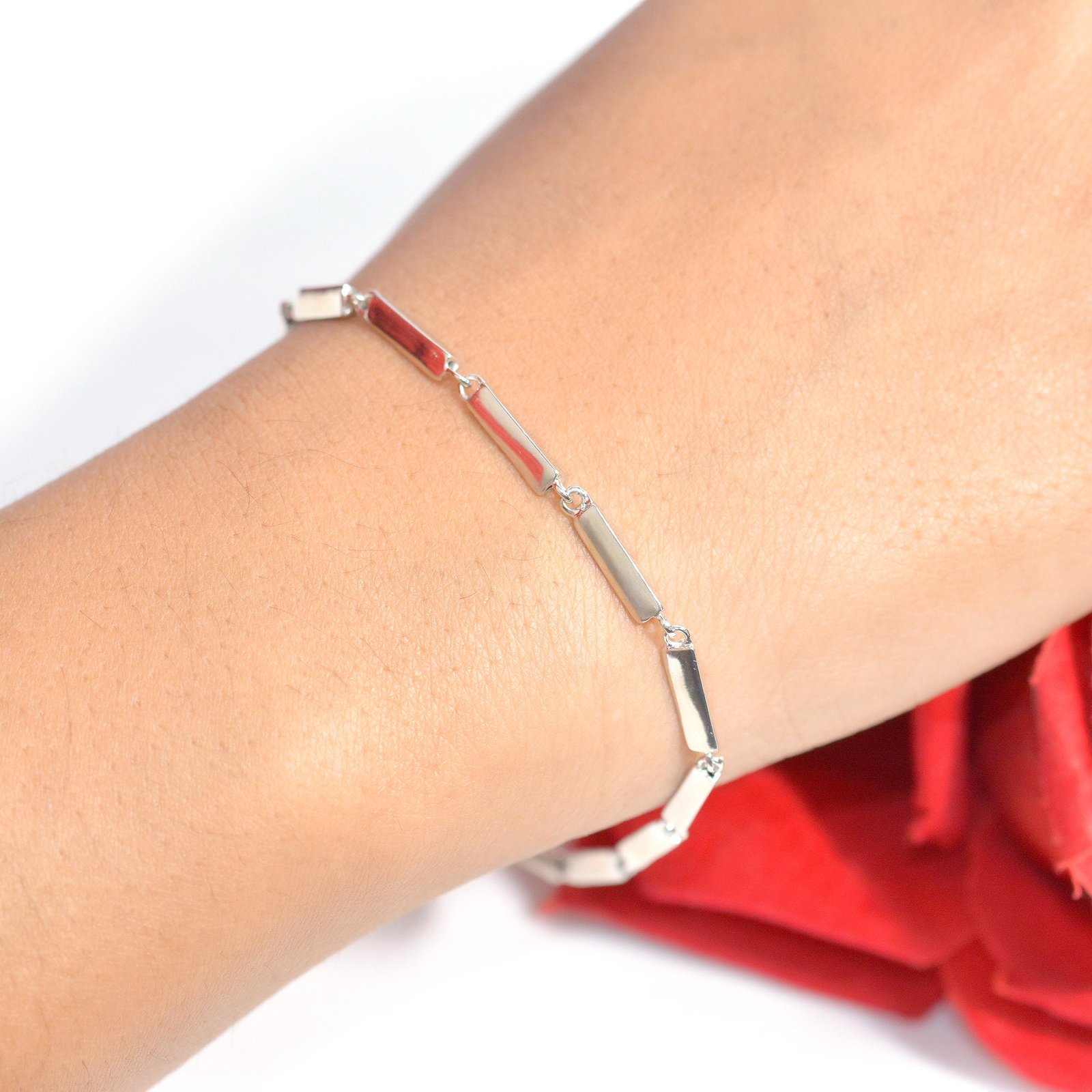 Sterling Silver Tube Bar Link Bracelet - Handmade Chain Bracelet - Suren Jewels | SKU: SJA03-SLWG-7I Sterling Silver Tube Bar Link Bracelet - Handmade Chain Bracelet - Suren Jewels | SKU: SJA03-SLWG-7I