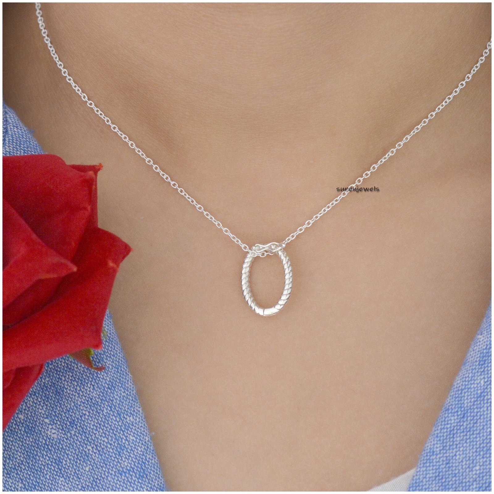 Sterling Silver Twisted Charm Holder Pendant - Hinged Oval (19mm) - View 2 - Suren Jewels | SKU: SJP1290 Sterling Silver Twisted Charm Holder Pendant - Hinged Oval (19mm) - View 2 - Suren Jewels | SKU: SJP1290