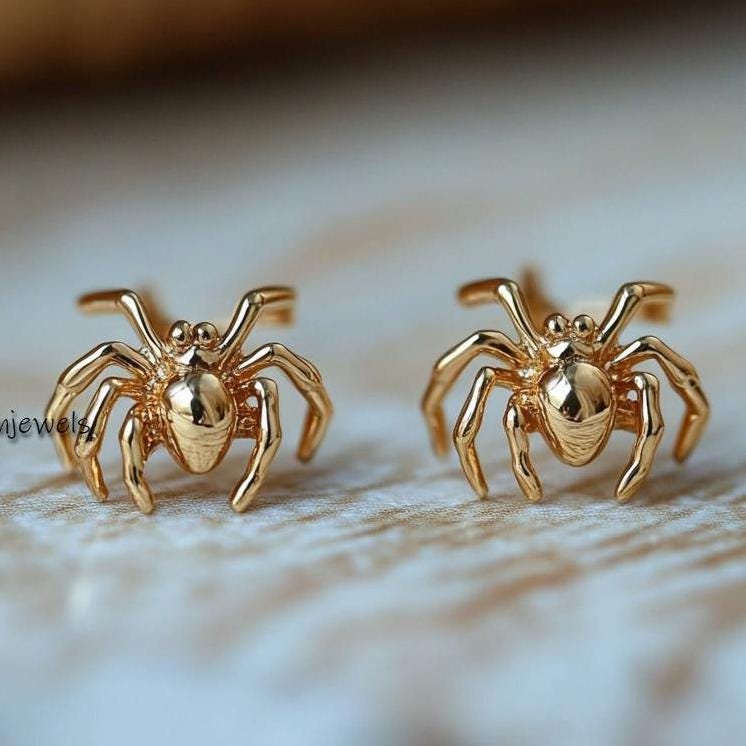 Tiny Spider Stud Earrings: 14k Gold or Sterling Silver, 10mm - Suren Jewels | SKU: SJE1957-SLYG-10M Tiny Spider Stud Earrings: 14k Gold or Sterling Silver, 10mm - Suren Jewels | SKU: SJE1957-SLYG-10M