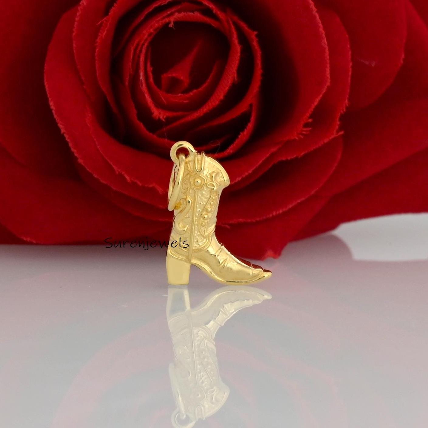 Tiny Sterling Silver Cowboy Boot Pendant: Equestrian Western Jewelry - Suren Jewels | SKU: SJP3373 Tiny Sterling Silver Cowboy Boot Pendant: Equestrian Western Jewelry - Suren Jewels | SKU: SJP3373
