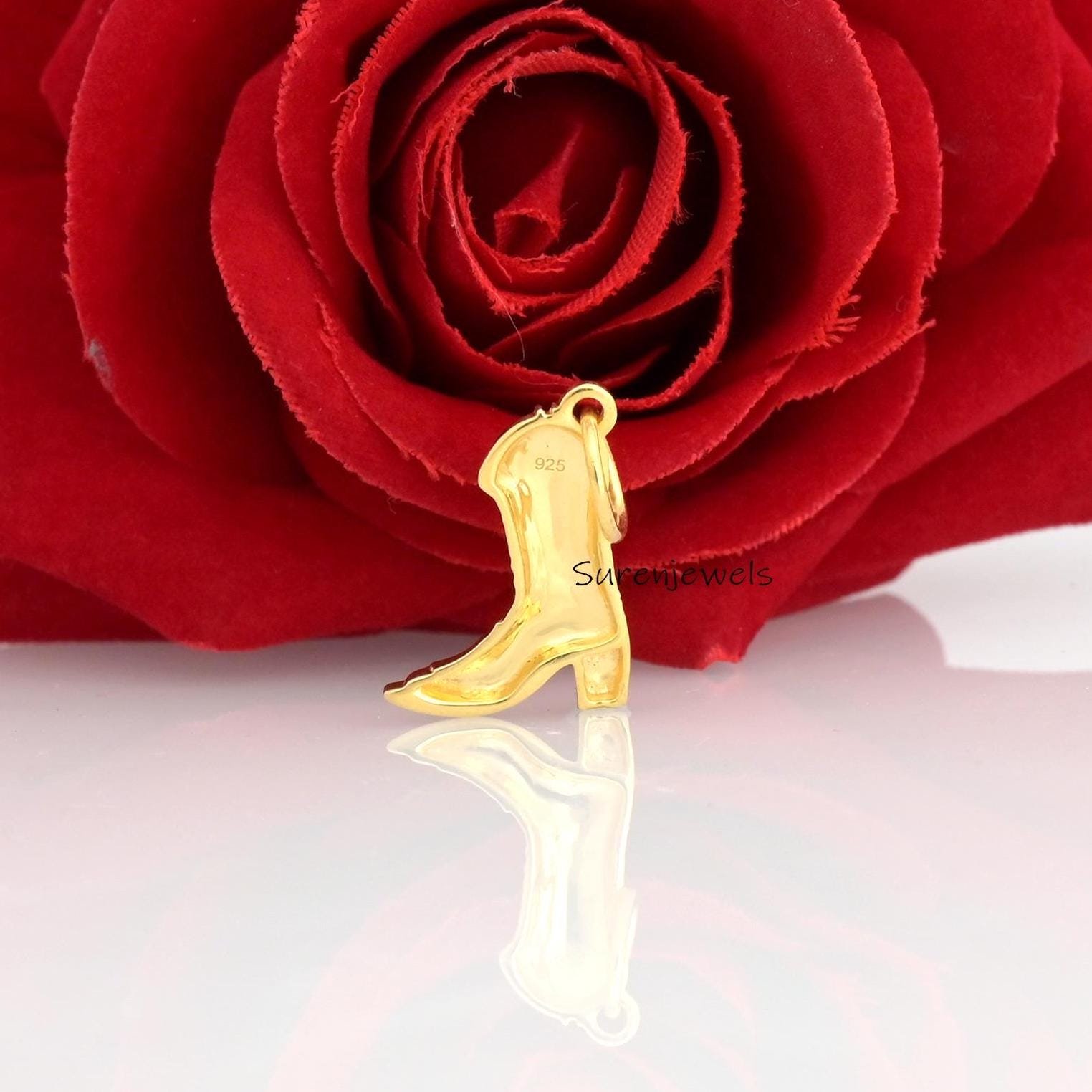 Tiny Sterling Silver Cowboy Boot Pendant: Equestrian Western Jewelry - View 2 - Suren Jewels | SKU: SJP3373 Tiny Sterling Silver Cowboy Boot Pendant: Equestrian Western Jewelry - View 2 - Suren Jewels | SKU: SJP3373