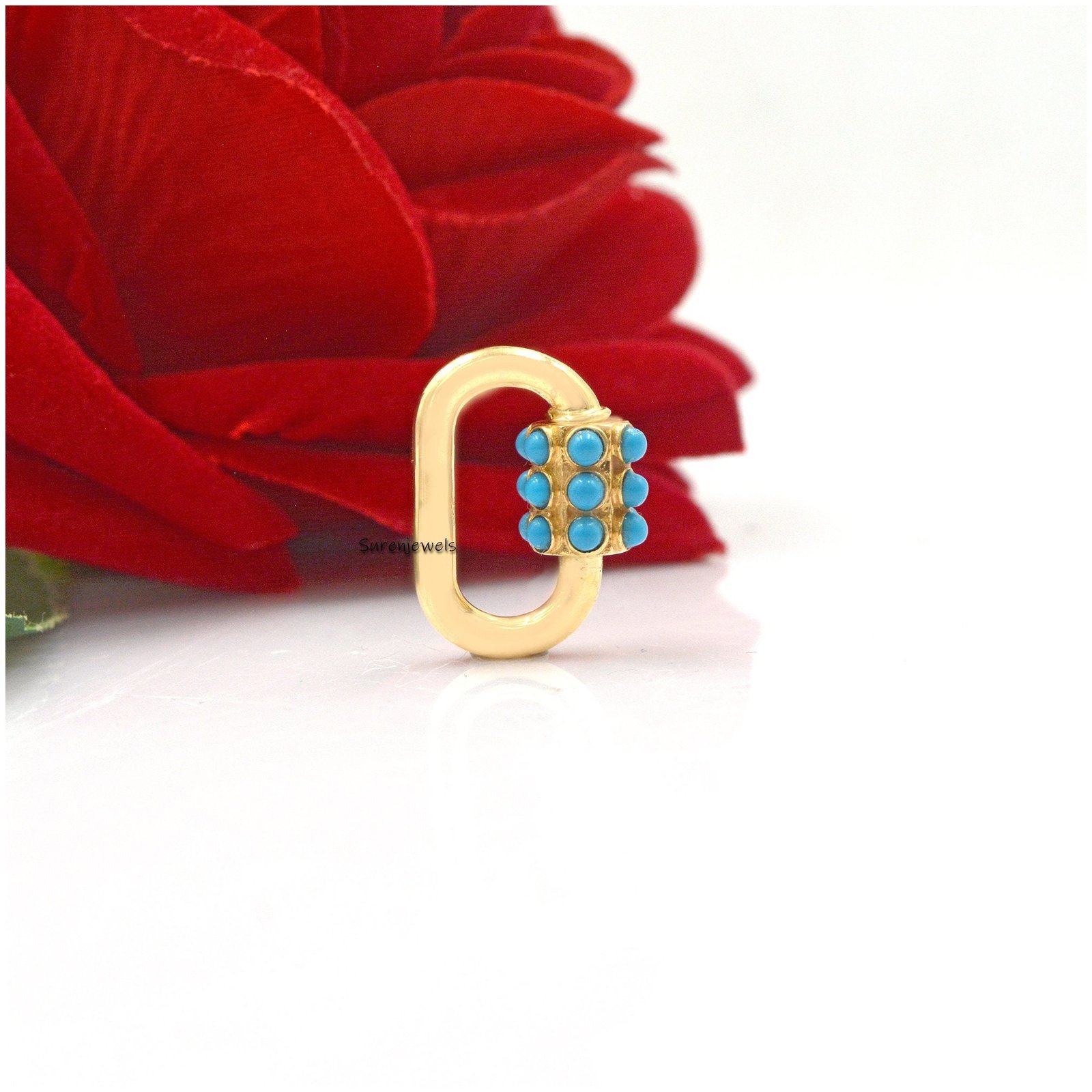 Turquoise 925 Sterling Silver Carabiner Lock: Handmade Jewelry Finding - Suren Jewels | SKU: SJC34-SLYGTQ-25M-N22-18I Turquoise 925 Sterling Silver Carabiner Lock: Handmade Jewelry Finding - Suren Jewels | SKU: SJC34-SLYGTQ-25M-N22-18I
