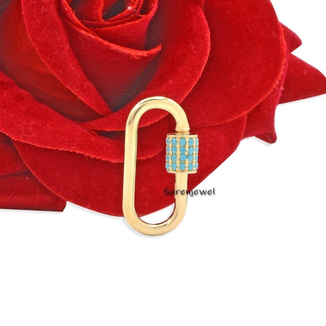 Turquoise Sterling Silver Carabiner Lock: Oval Jewelry Clasp - Suren Jewels | SKU: SJC07-SLWGTQ-30M Turquoise Sterling Silver Carabiner Lock: Oval Jewelry Clasp - Suren Jewels | SKU: SJC07-SLWGTQ-30M