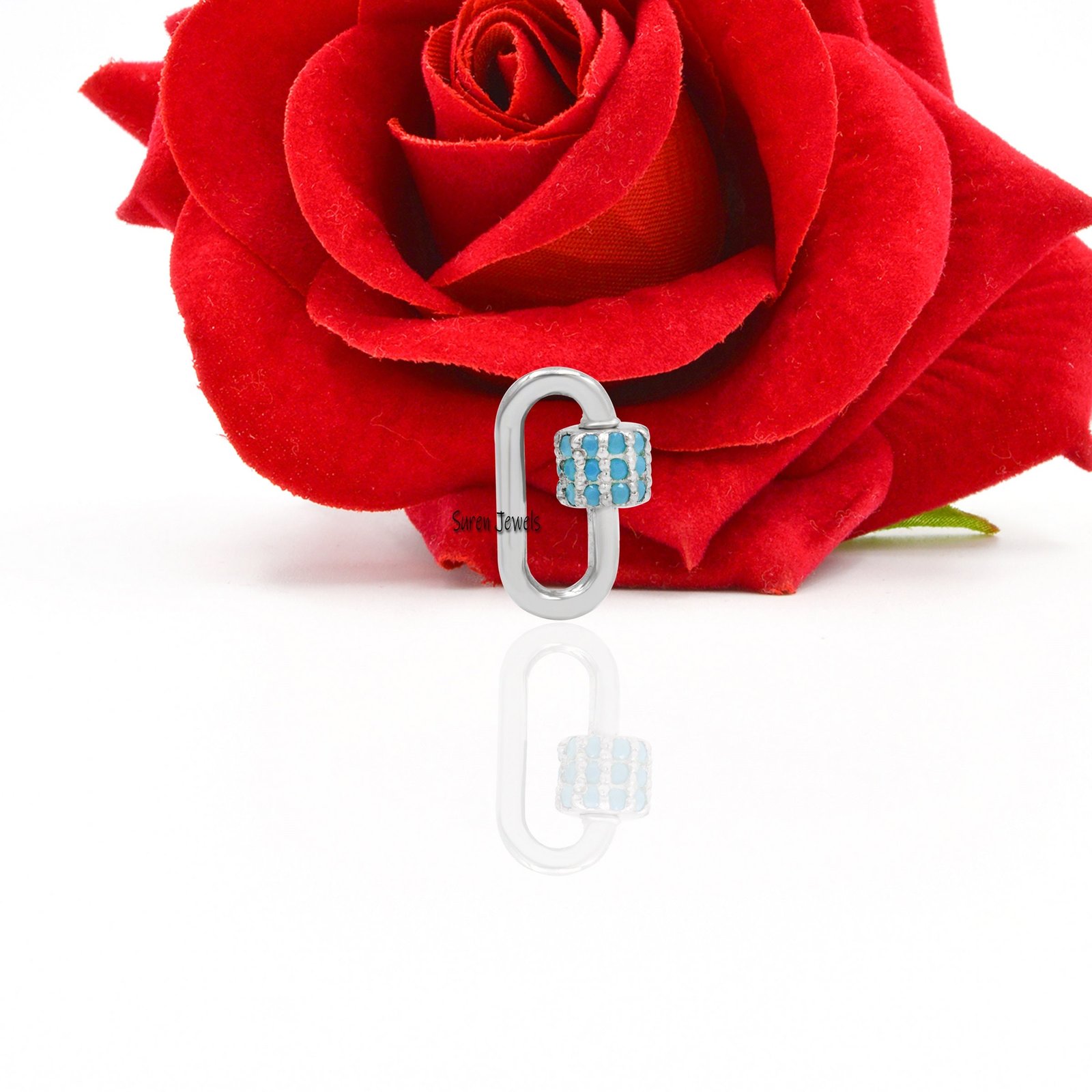 Turquoise Sterling Silver Carabiner Lock: Oval Jewelry Clasp - View 4 - Suren Jewels | SKU: SJC07-SLWGTQ-30M Turquoise Sterling Silver Carabiner Lock: Oval Jewelry Clasp - View 4 - Suren Jewels | SKU: SJC07-SLWGTQ-30M