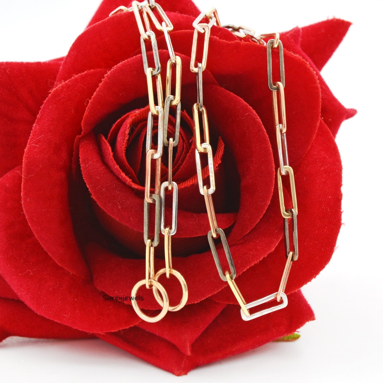 Two-Tone 925 Silver Paperclip Chain Necklace - View 2 - Suren Jewels | SKU: SJN27/ G1-SLNSYGRHRG-10M-18I Two-Tone 925 Silver Paperclip Chain Necklace - View 2 - Suren Jewels | SKU: SJN27/ G1-SLNSYGRHRG-10M-18I