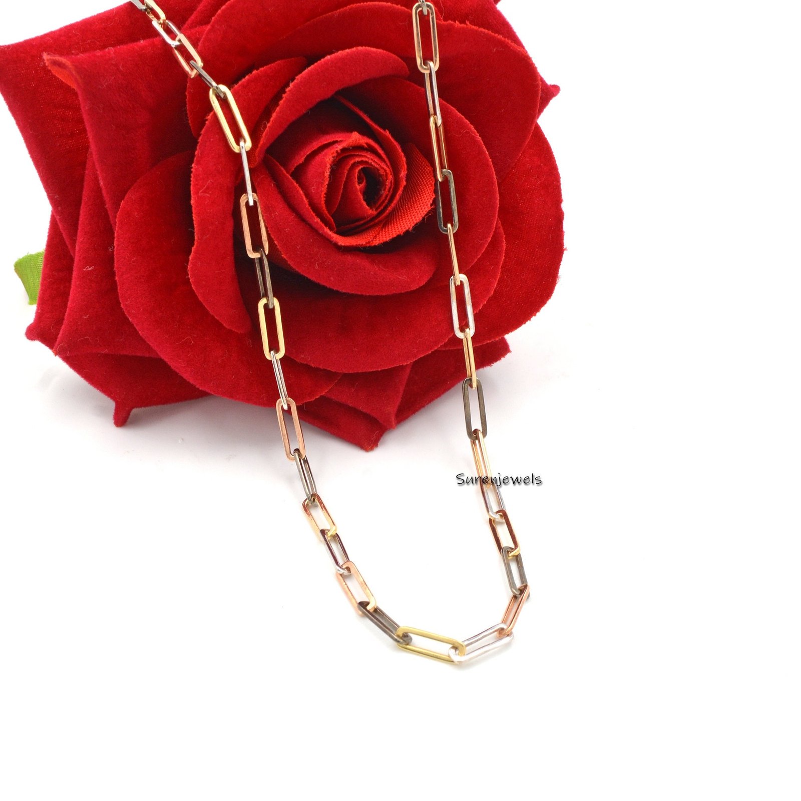 Two-Tone 925 Silver Paperclip Chain Necklace - View 3 - Suren Jewels | SKU: SJN27/ G1-SLNSYGRHRG-10M-18I Two-Tone 925 Silver Paperclip Chain Necklace - View 3 - Suren Jewels | SKU: SJN27/ G1-SLNSYGRHRG-10M-18I