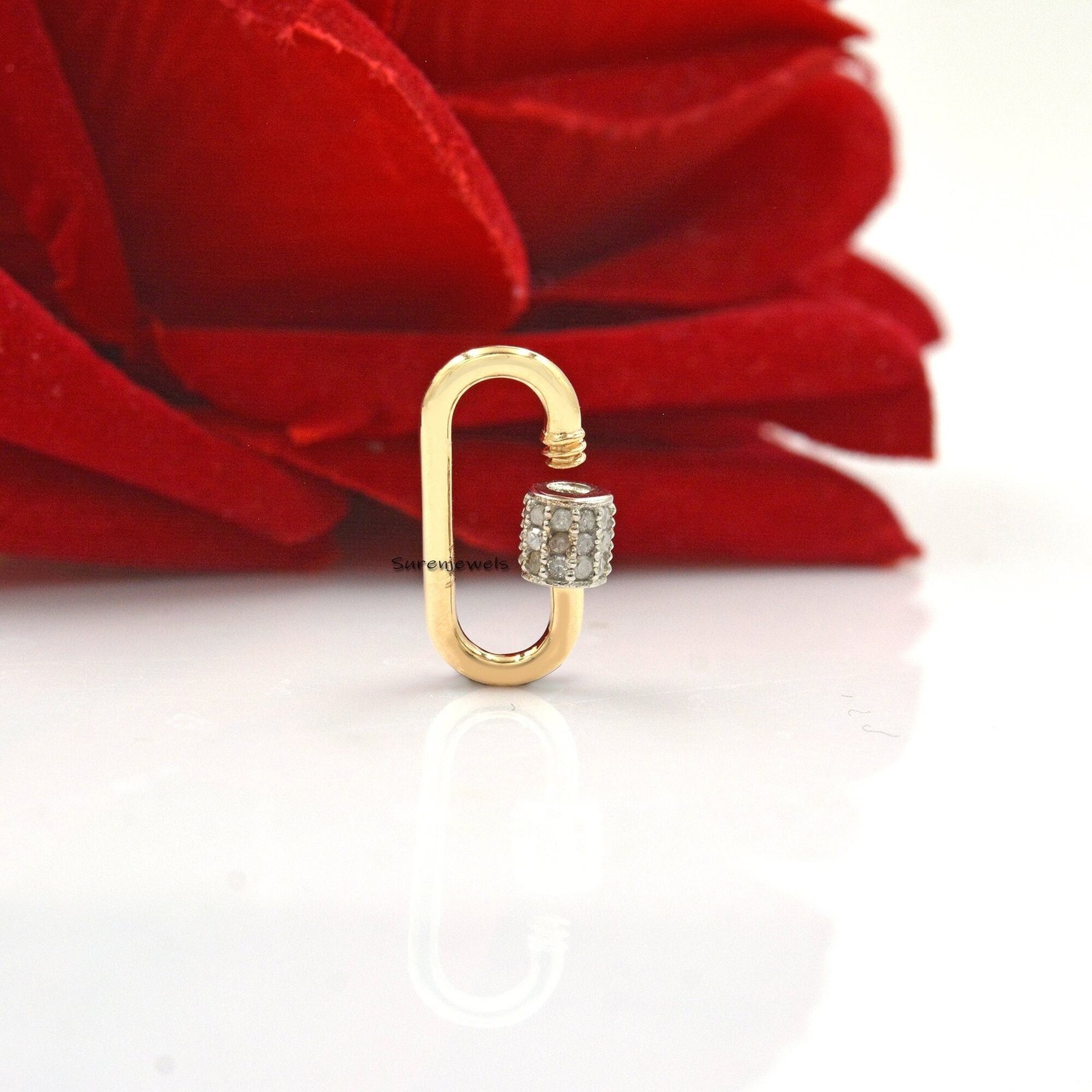 Two Tone Diamond Carabiner Lock - Suren Jewels | SKU: SJC131 Two Tone Diamond Carabiner Lock - Suren Jewels | SKU: SJC131