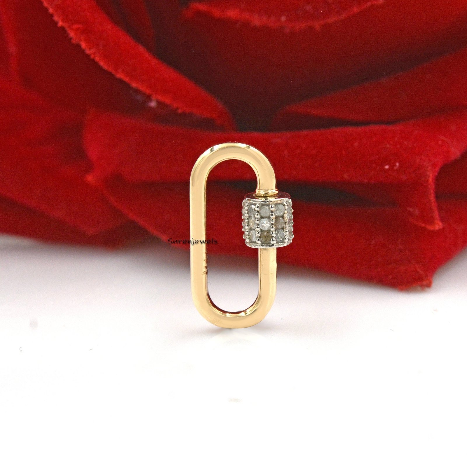 Two Tone Diamond Carabiner Lock - View 3 - Suren Jewels | SKU: SJC131 Two Tone Diamond Carabiner Lock - View 3 - Suren Jewels | SKU: SJC131