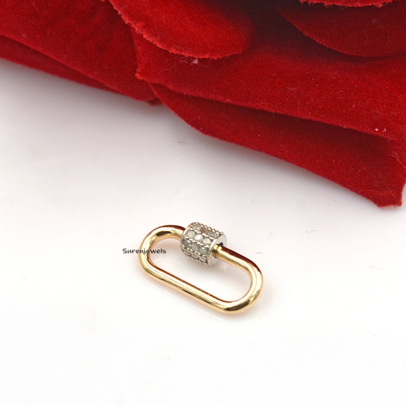 Two Tone Diamond Carabiner Lock - View 4 - Suren Jewels | SKU: SJC131 Two Tone Diamond Carabiner Lock - View 4 - Suren Jewels | SKU: SJC131