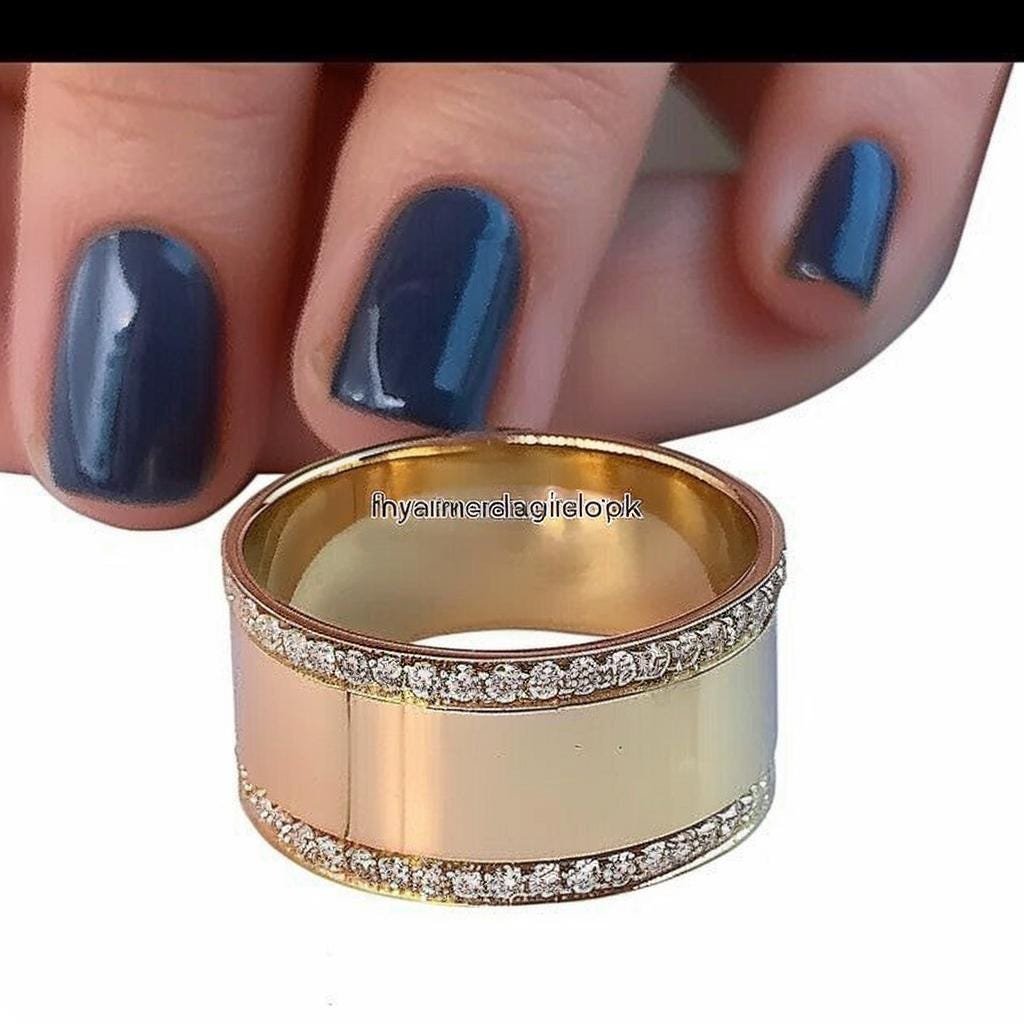 Two Tone Gold Band Ring with Cubic Zirconia - Suren Jewels | SKU: SJR2883-SLYGEMCZ-US-6,SJR Two Tone Gold Band Ring with Cubic Zirconia - Suren Jewels | SKU: SJR2883-SLYGEMCZ-US-6,SJR